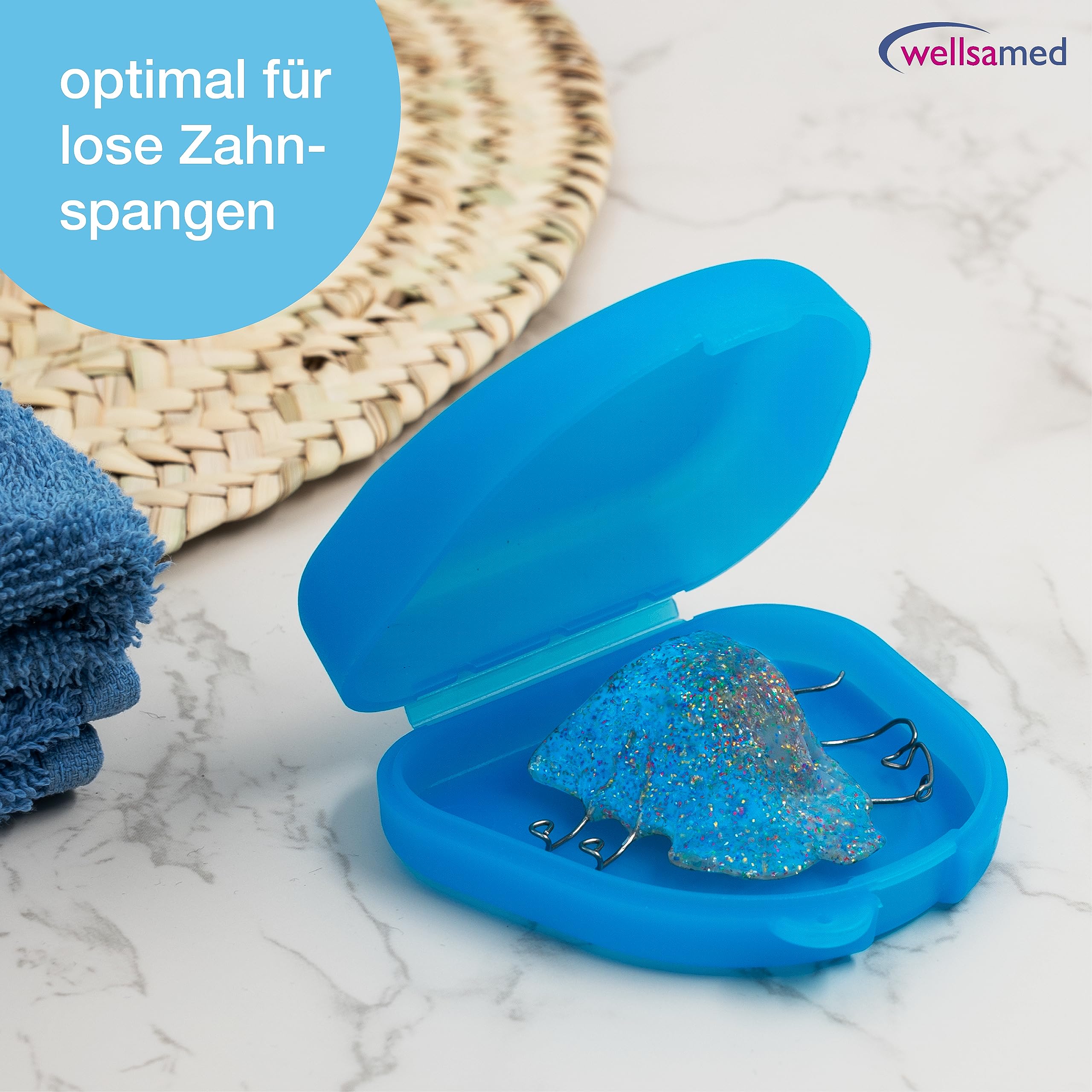 Wellsamed KFO Schienenbox Mini, Blau, zum Aufbewahren von Zahnspangen oder Zahnschienen Drogerie & Körperpflege