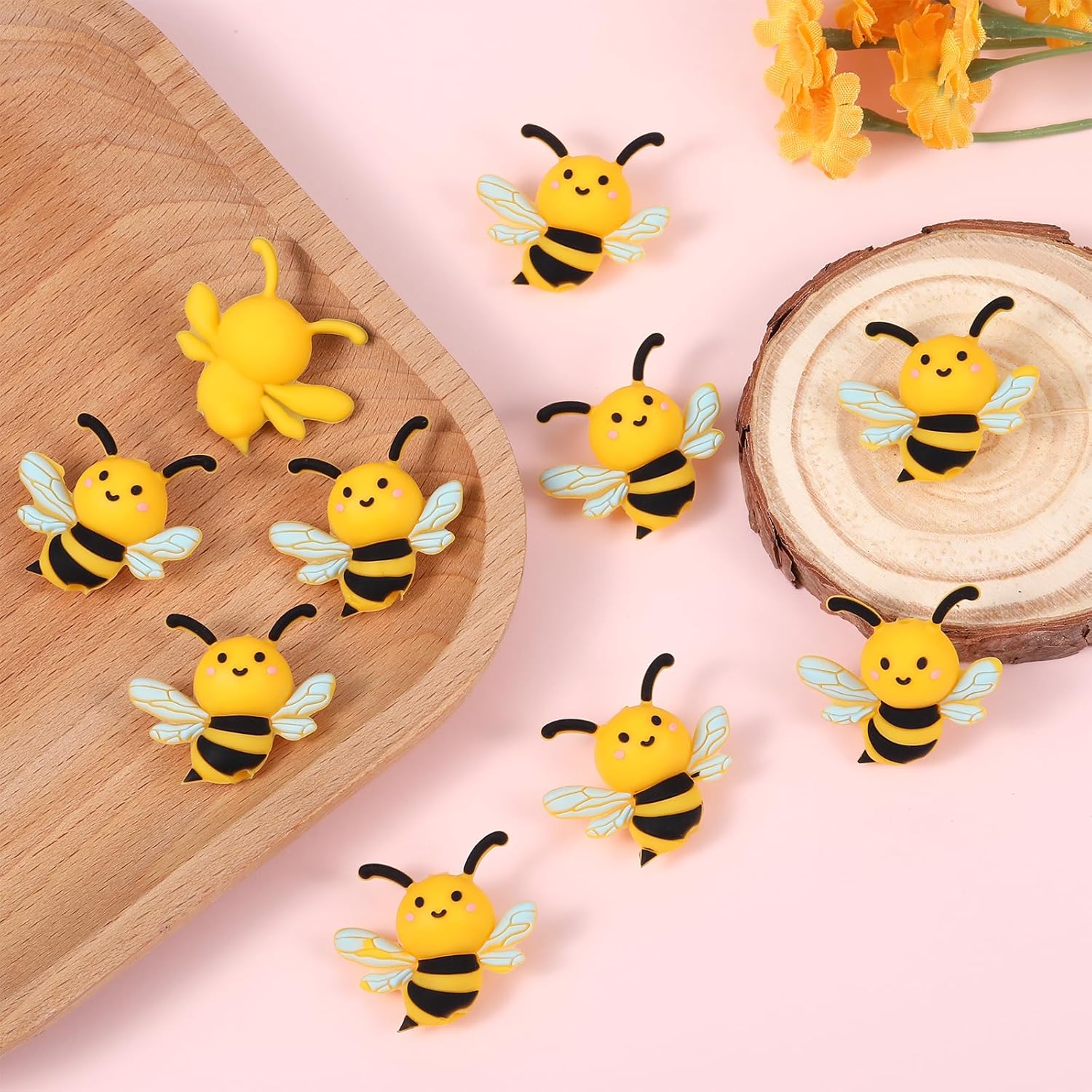 10Pcs 3D Bee Silicone Beads for Keychain Making Unique 3D Focals Animal Focal Beads for Pens Bracelets Necklace Earrings DIY Crafts Jewelry Making - Image 3