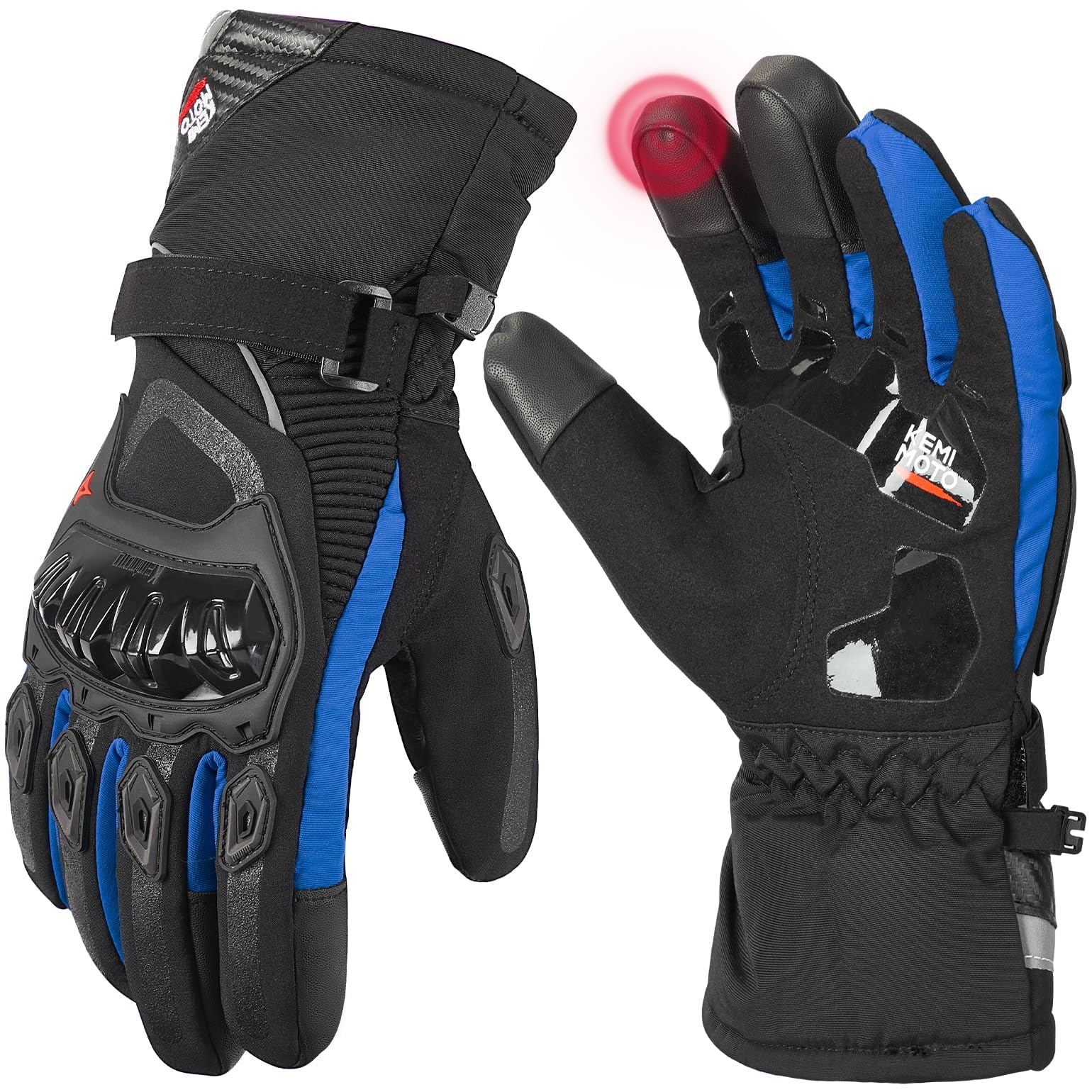 KEMIMOTO Winter Motorcycle Gloves, Rainproof Riding Warm Gloves with Touchscreen for Motorcycle Riding, ATV, UTV, Snowmobile Blue XXL