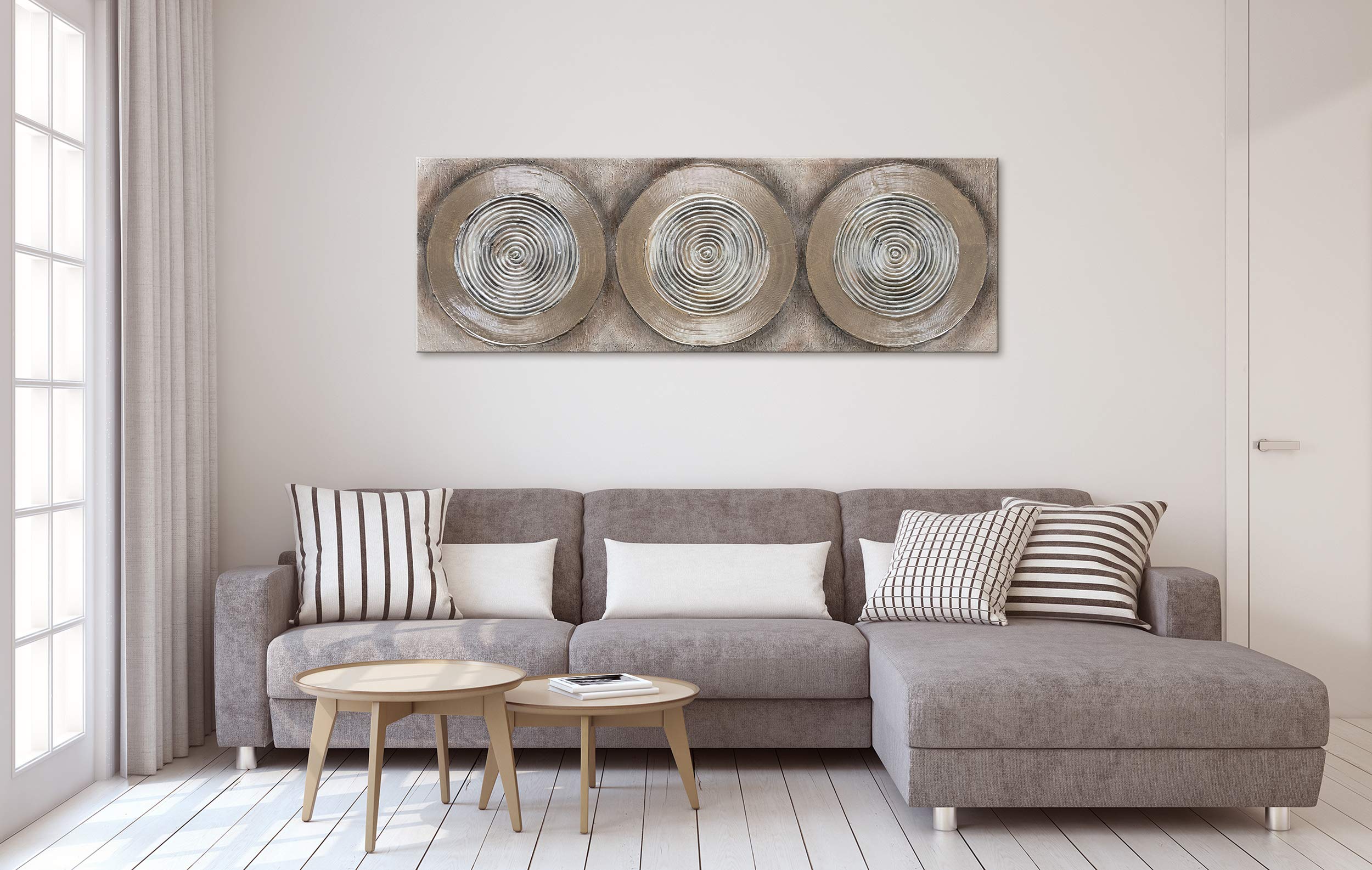YS-Art Abstrakt Acryl Gemälde auf Leinwand Balance II handgemalt Wandbilder Wohnzimmer modern Wohndekor Design Bild braun grau horizontal echte Kunst 150x50 cm