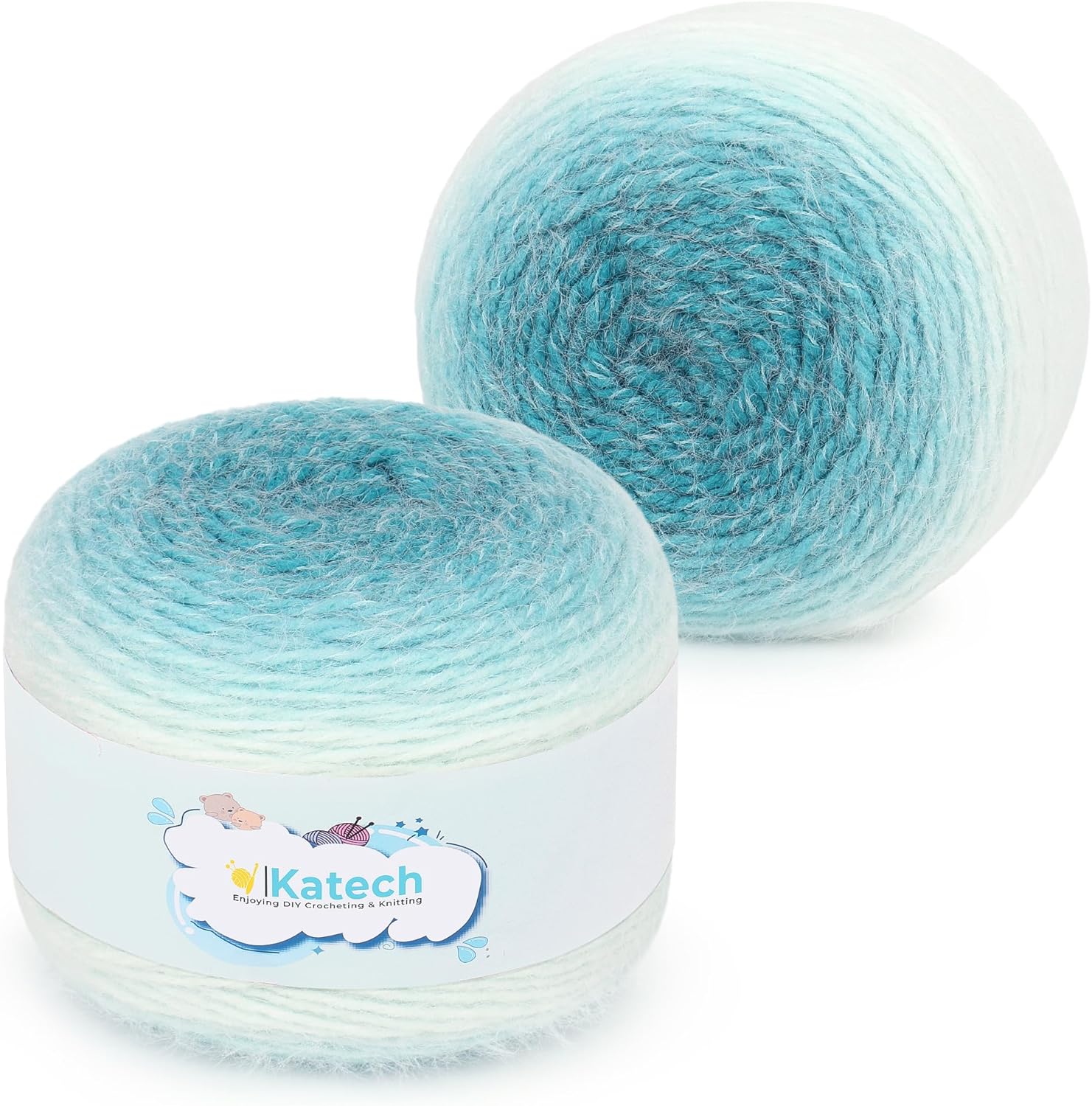 Katech Ombre Yarn for Crocheting-Large Skein of Gradient Yarn Cake-2 Pack of 190g/6.7 oz-71% Acrylic,29% Nylon- #4 Medium-Soft Knitting/Crochet Yarns for Star Blankets, Scarves, Shawls and Garments(D)