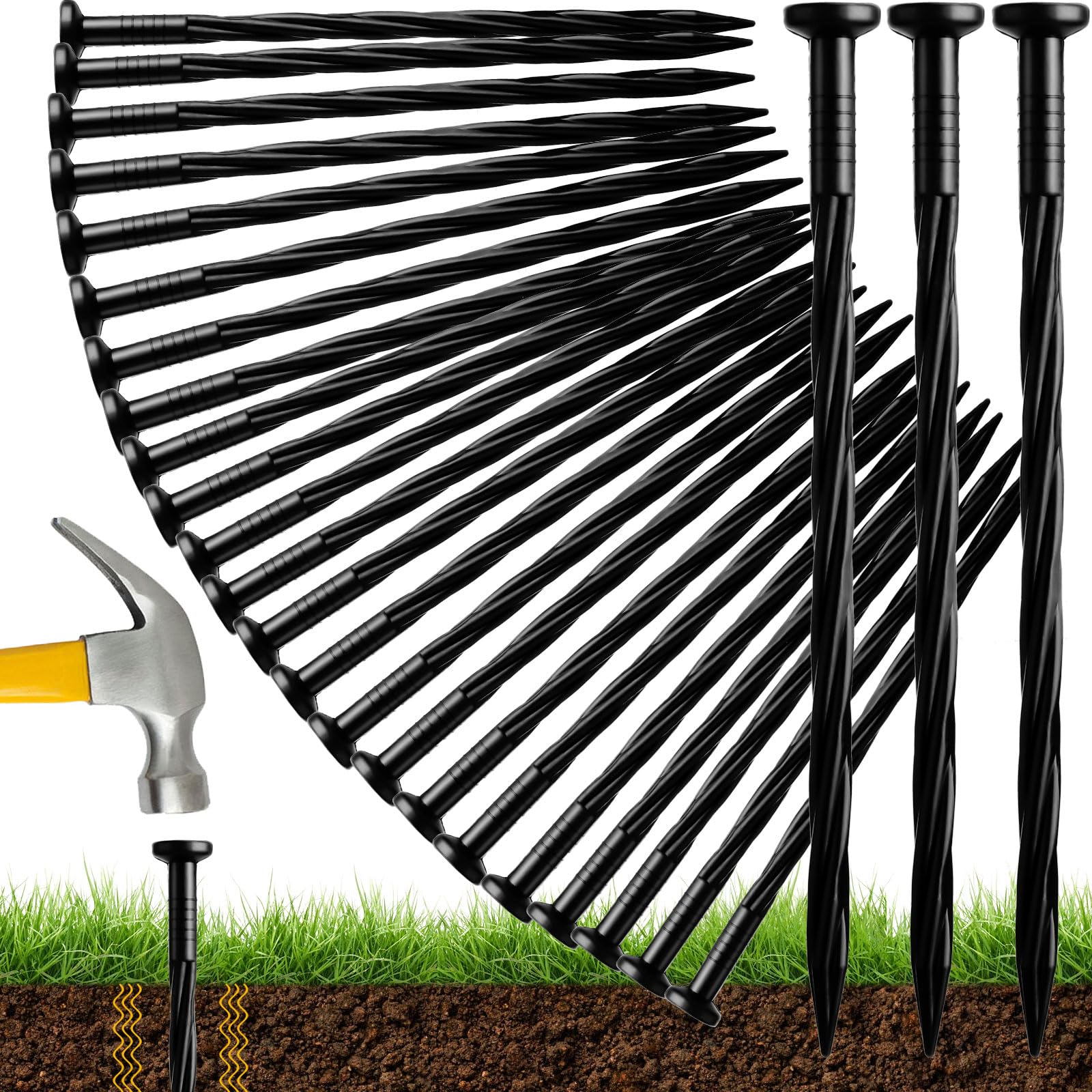 Photo 1 of Honoson 100 Pack Landscaping Spikes Anchoring Spike Plastic Ground Stake for Lawn, Weed Barriers, Turf, Paver Edging, House Construction