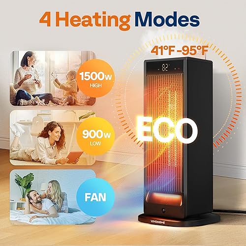 Miniatura 4 de VIVOHOME Calentador de espacio con humidificador, calentador eléctrico para uso en interiores, calentador de cerámica silencioso de 1500 W con