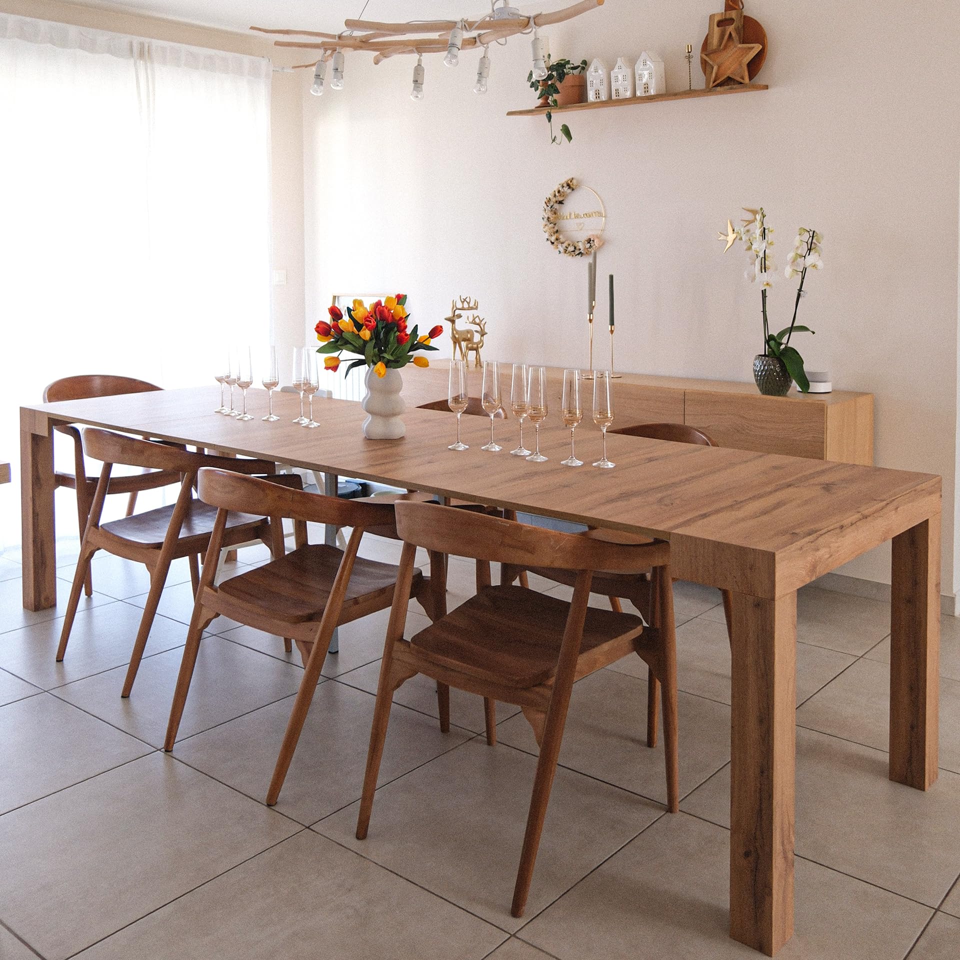 MOBILI FIVER, Table Console Extensible First, 45(305) x90 cm, Bois Rustique, pour 14 Personnes, Console Extensible pour Cuisine et Salon, Made in Italy