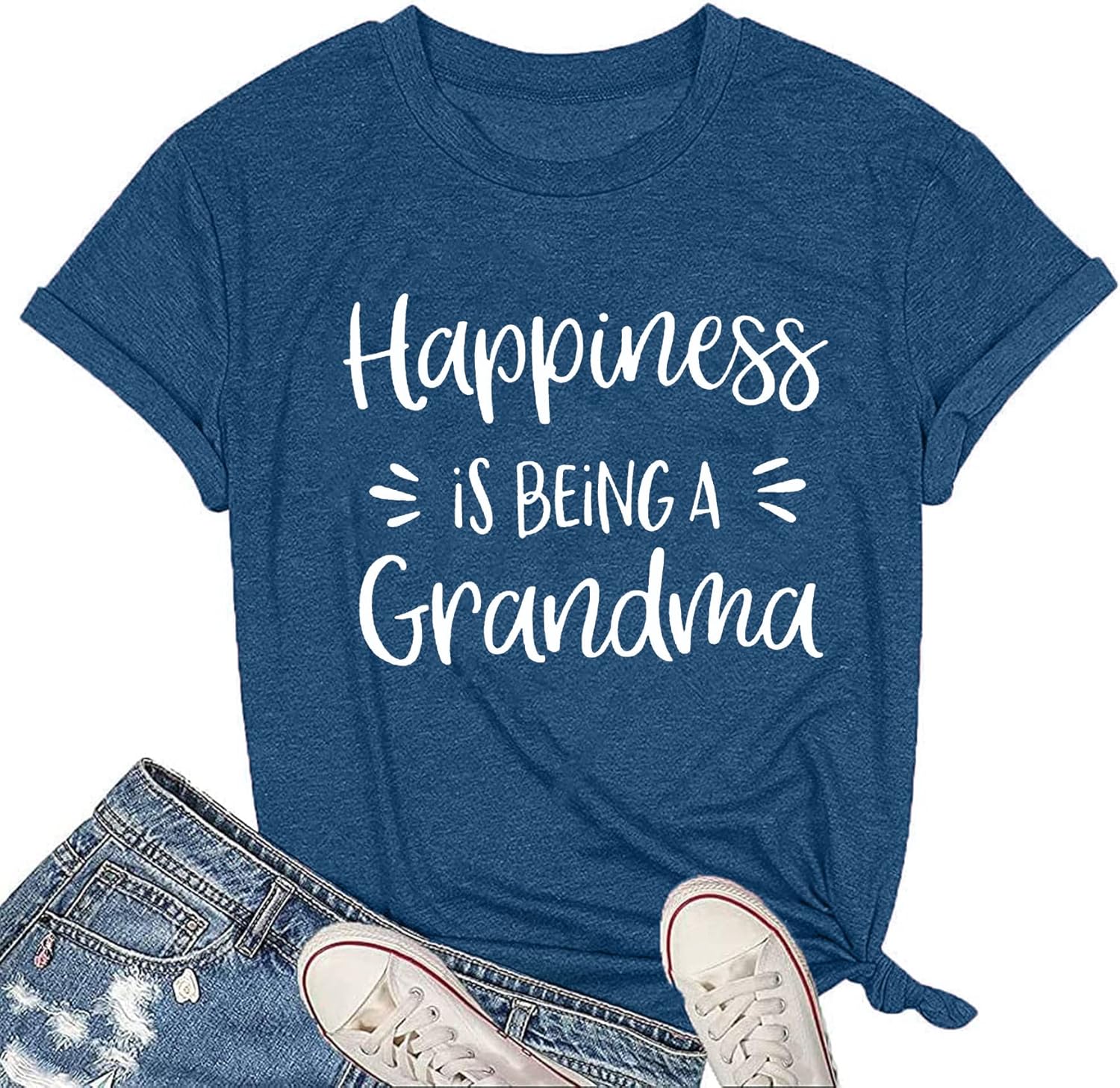 MAIHUN Womens Grandma Shirt Happiness is Being a Grandma Shirt Funny Letters Printed Casual Grandmother Tee Top Blue