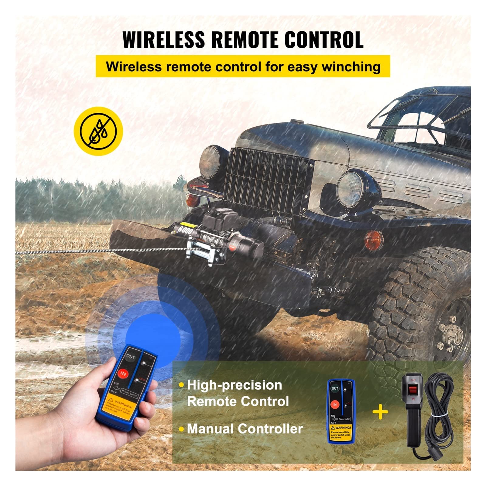 6000LBS 12V wciągarka elektryczna do 4X4 13M lina stalowa przyczepa samochodowa liny pasek holowniczy ze sterowaniem bezprzewodowym ATV Truck Off Road Zapewnij Stabilność