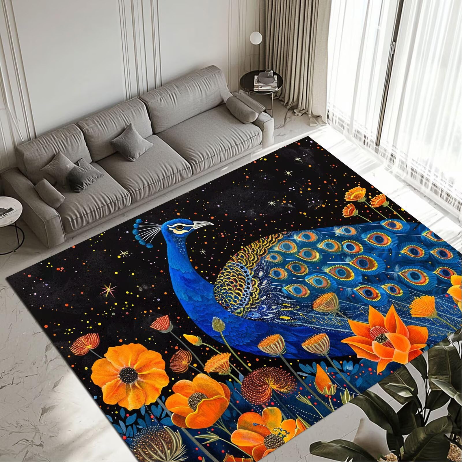Tapis Peacock de décoration salon et entrée 140x200cm lavable