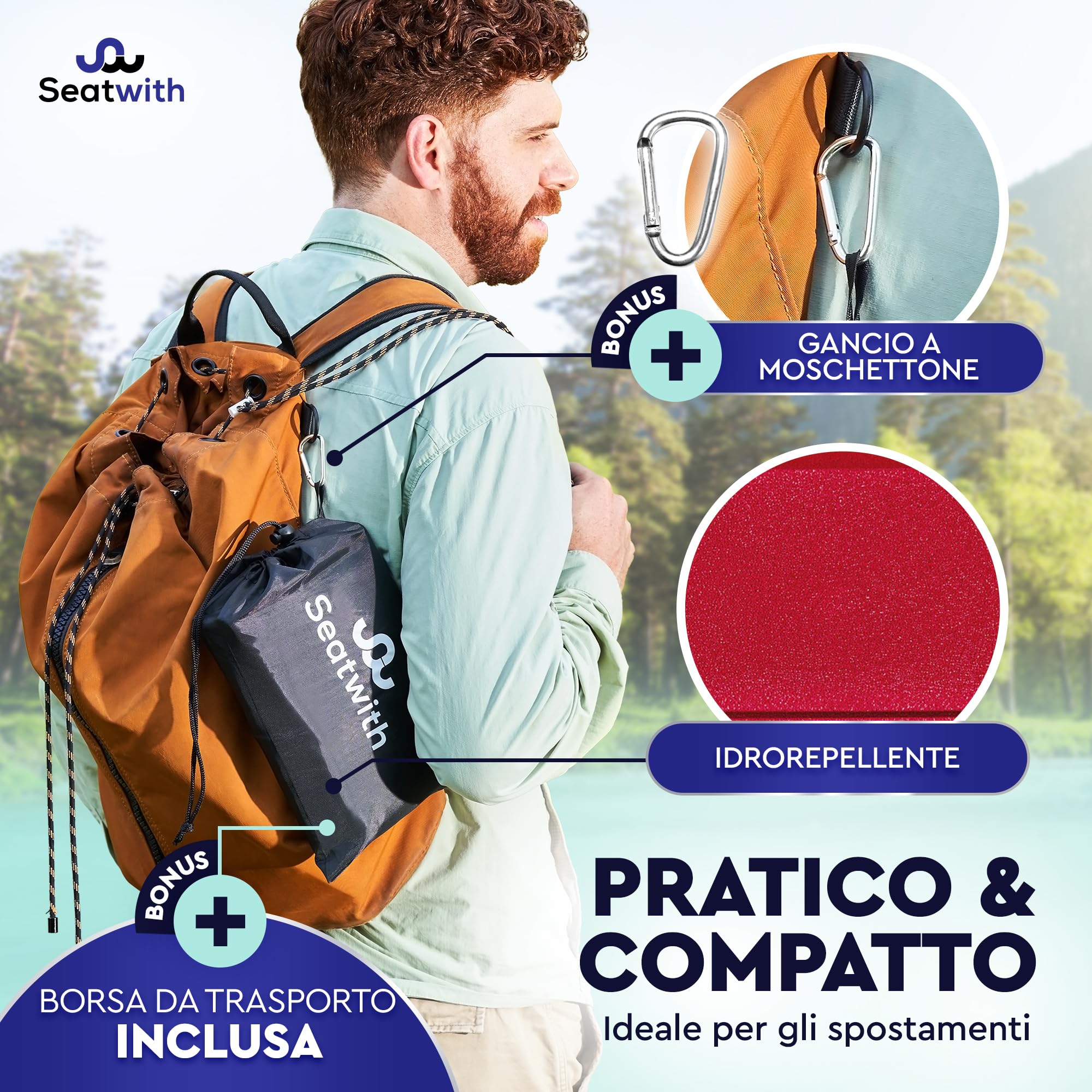 Tappetino Pieghevole 2 Pezzi - Tappetino Campeggio Isolante con Borsa Trasporto - Tappetino Poggiapiedi Piscina con Moschettone da Zaino - Protezione da Freddo, Bagnato e Sporco + E-Book