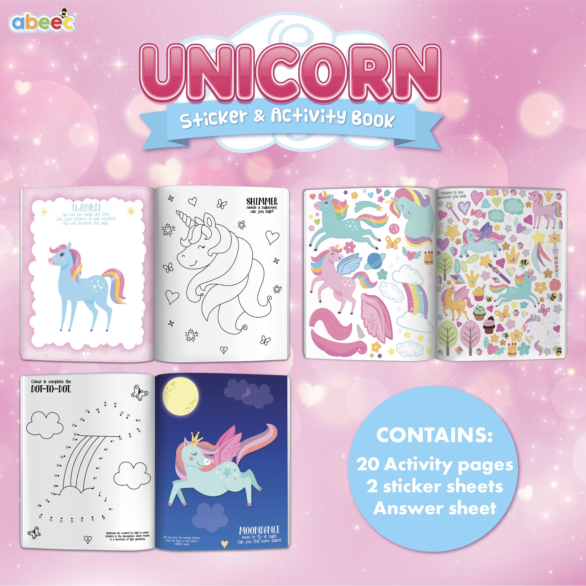abeec Unicorn Sticker & Activity Book, Colouring Pages, Unicorn Activity, Unicorn Gift for Girls Over 80 Stickers, Mazes - Image 2