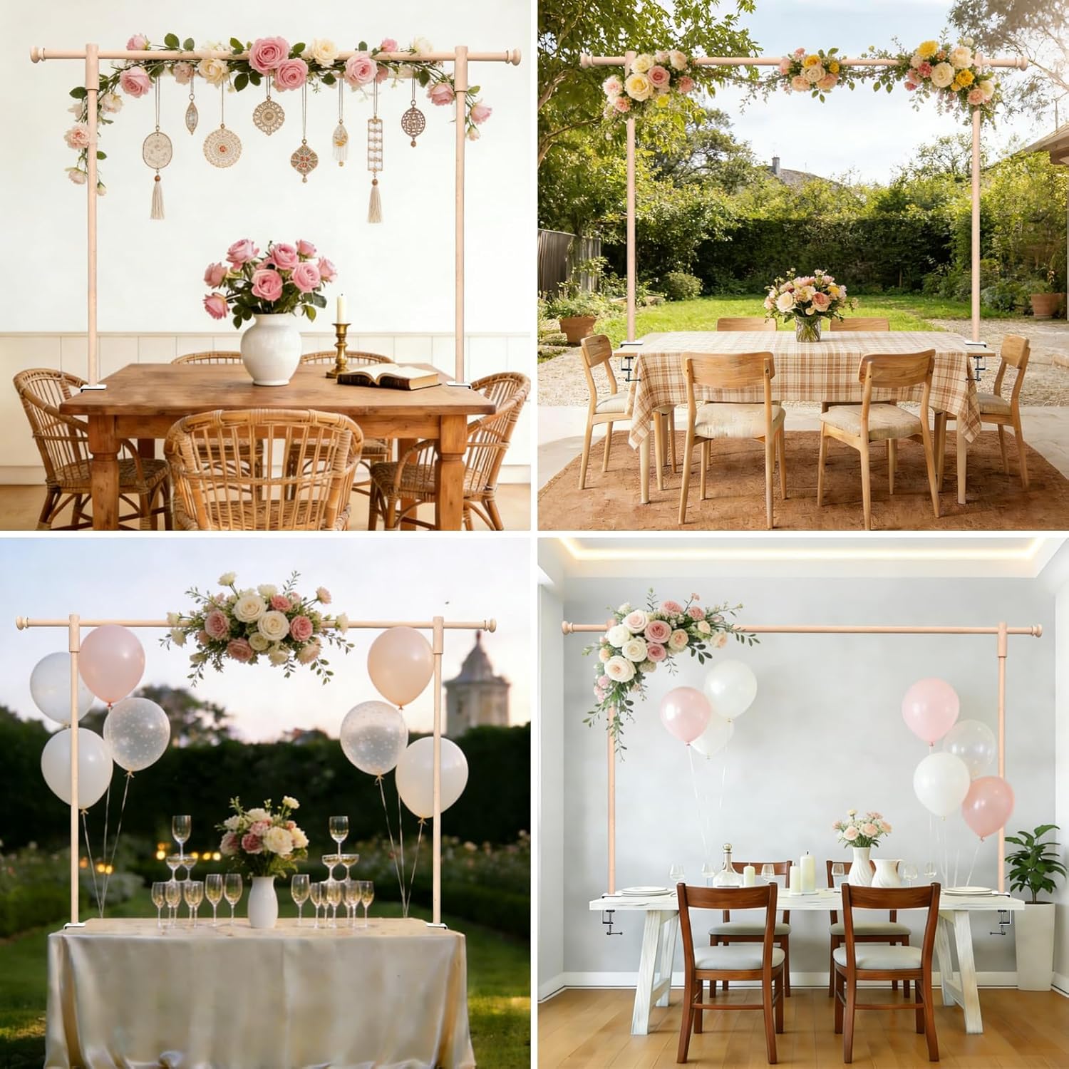 Beyeutao Wood Over The Table Rod Stand with Clamps Adjustable Arbor Stand H16-46" L16-74" Table Arch Stand with Clamps Wooden Table Rod Stand for Decoration Party Wedding Birthday Christmas