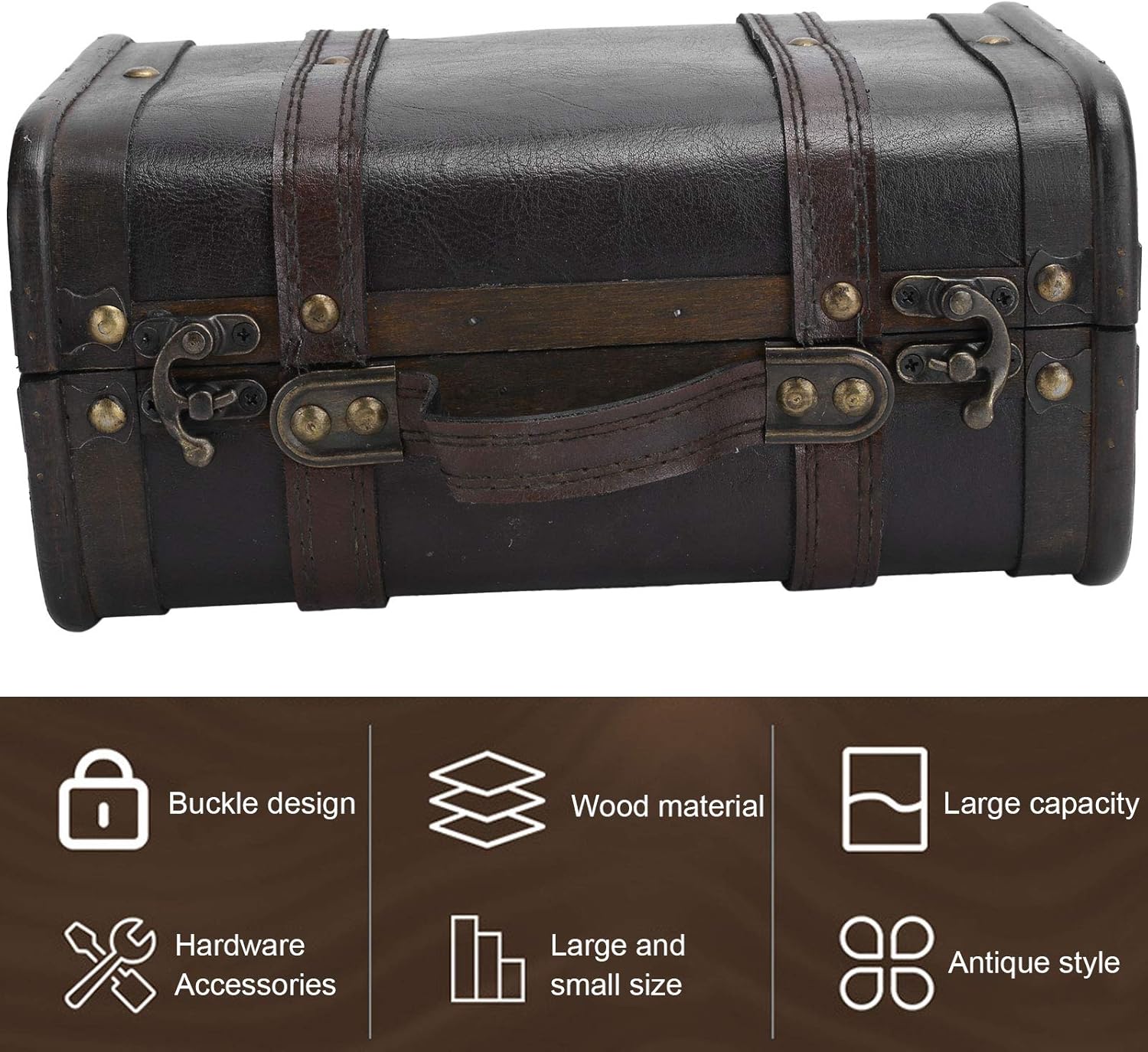 Cimenn Retro Vintage Wooden Jewelry Storage Box - Decorative Treasure Jewelry Chest Home Decoration Photography Props Organizer for Jewelry Necklace Earrings Storage(S)