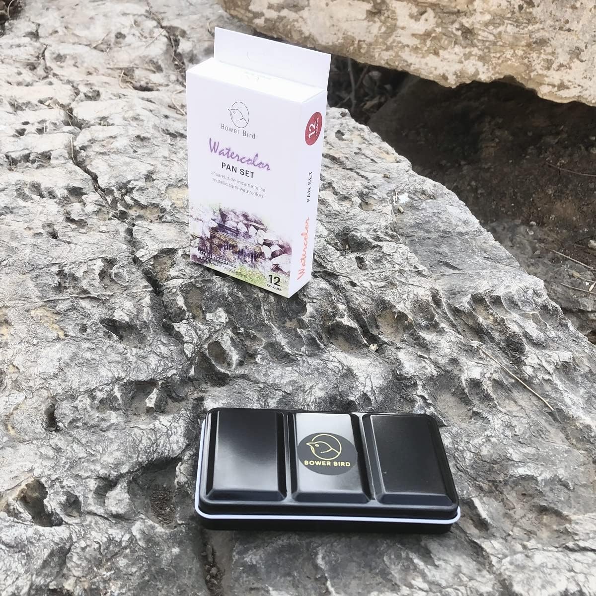 Bower Bird Metallic Watercolor Paints Set Glitter Watercolour Solid, Set of 12 Assorted Vibrant Colors in Half Pans,Perfectly Presented in Any Art or Mixed Media Project.