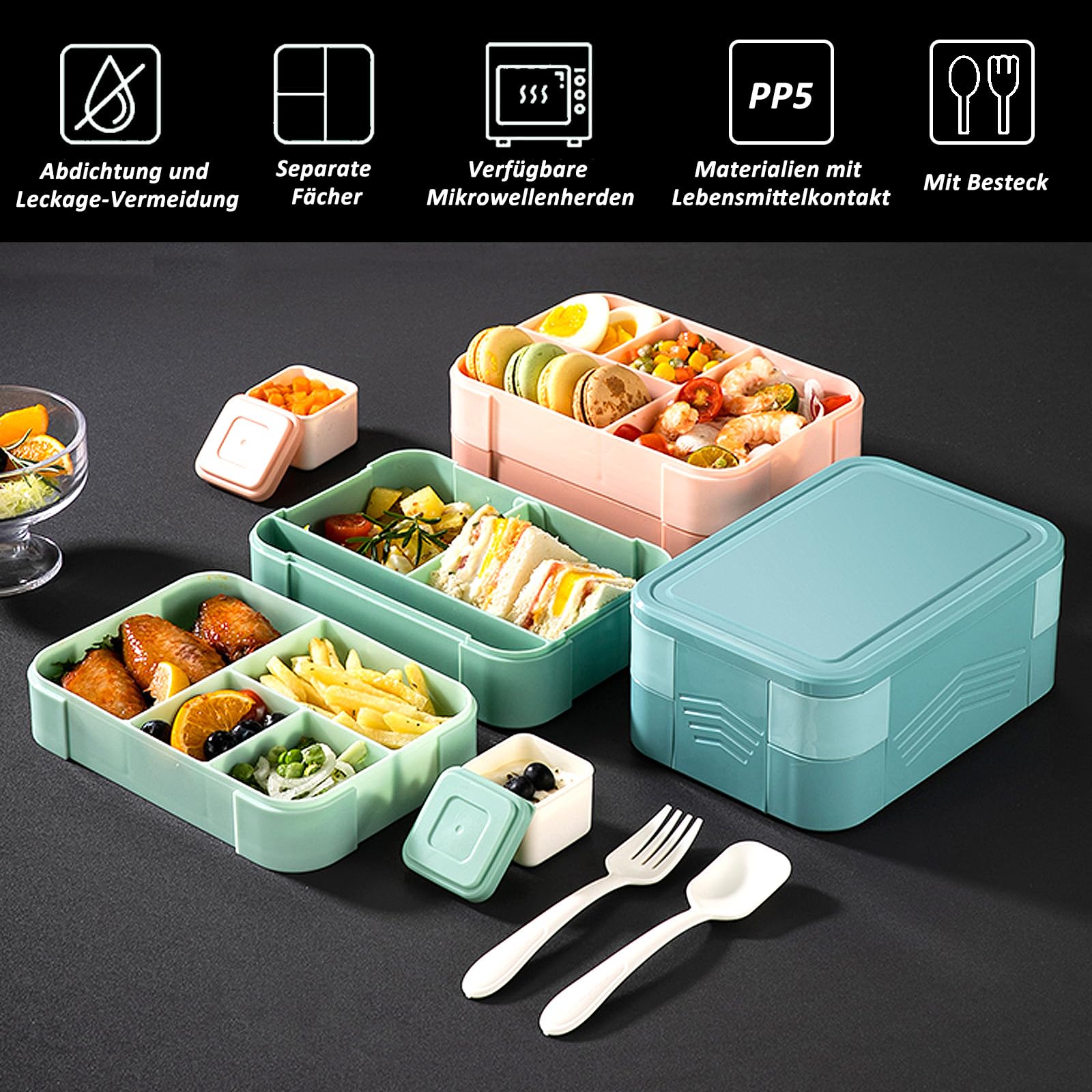 Salatbehälter-Lunchbox Mit 2 Fächern – 1000 Ml, BPA-frei, Auslaufsicher – Für Büro, Schule & Picknick