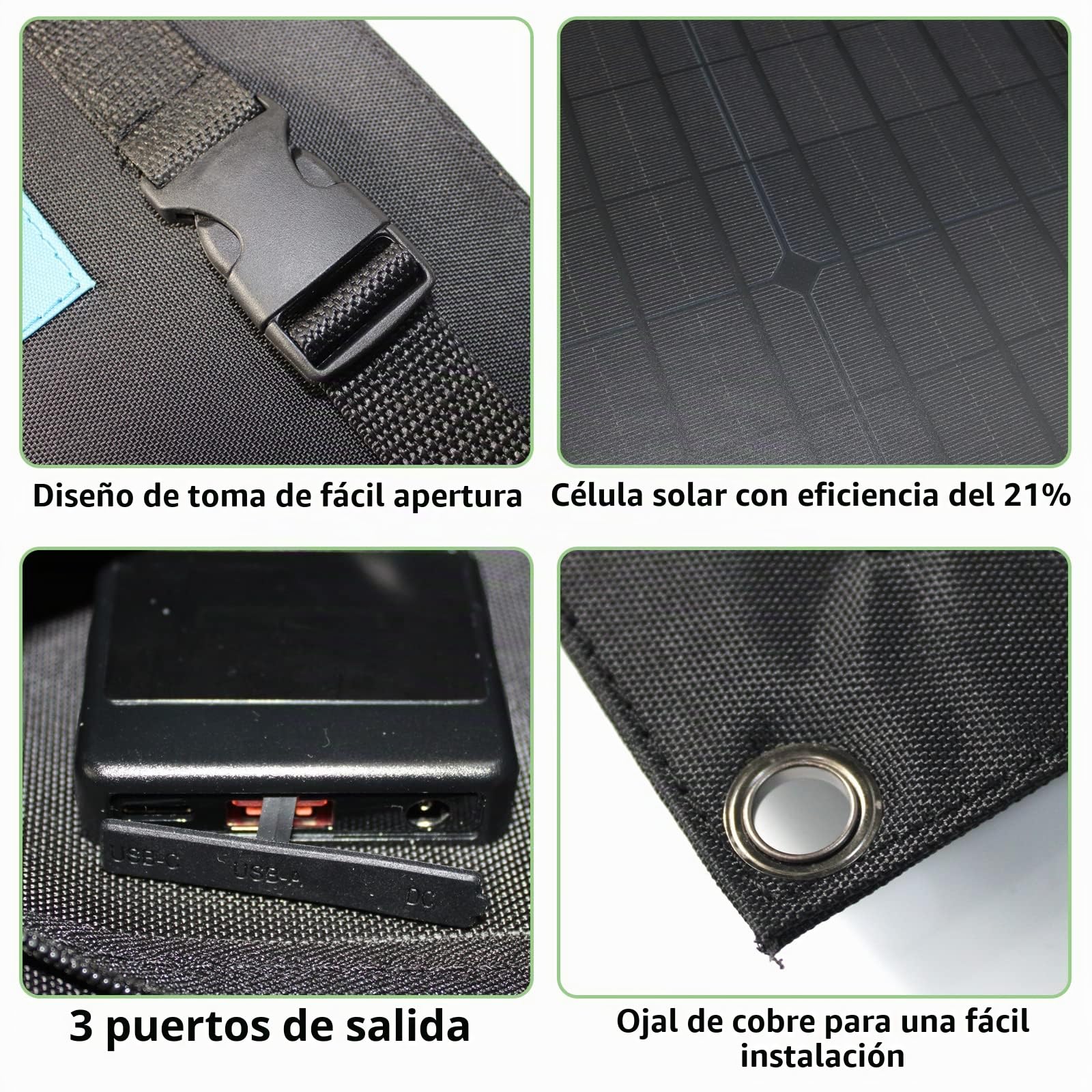 60W Cargador Solar Portátil para Exteriores - Cargador de batería Solar Plegable - 3 Paneles a Prueba de Agua, Carga rápida Tres Puertos para Acampar iPhone iPad Samsung LG Teléfonos y Dispositivos