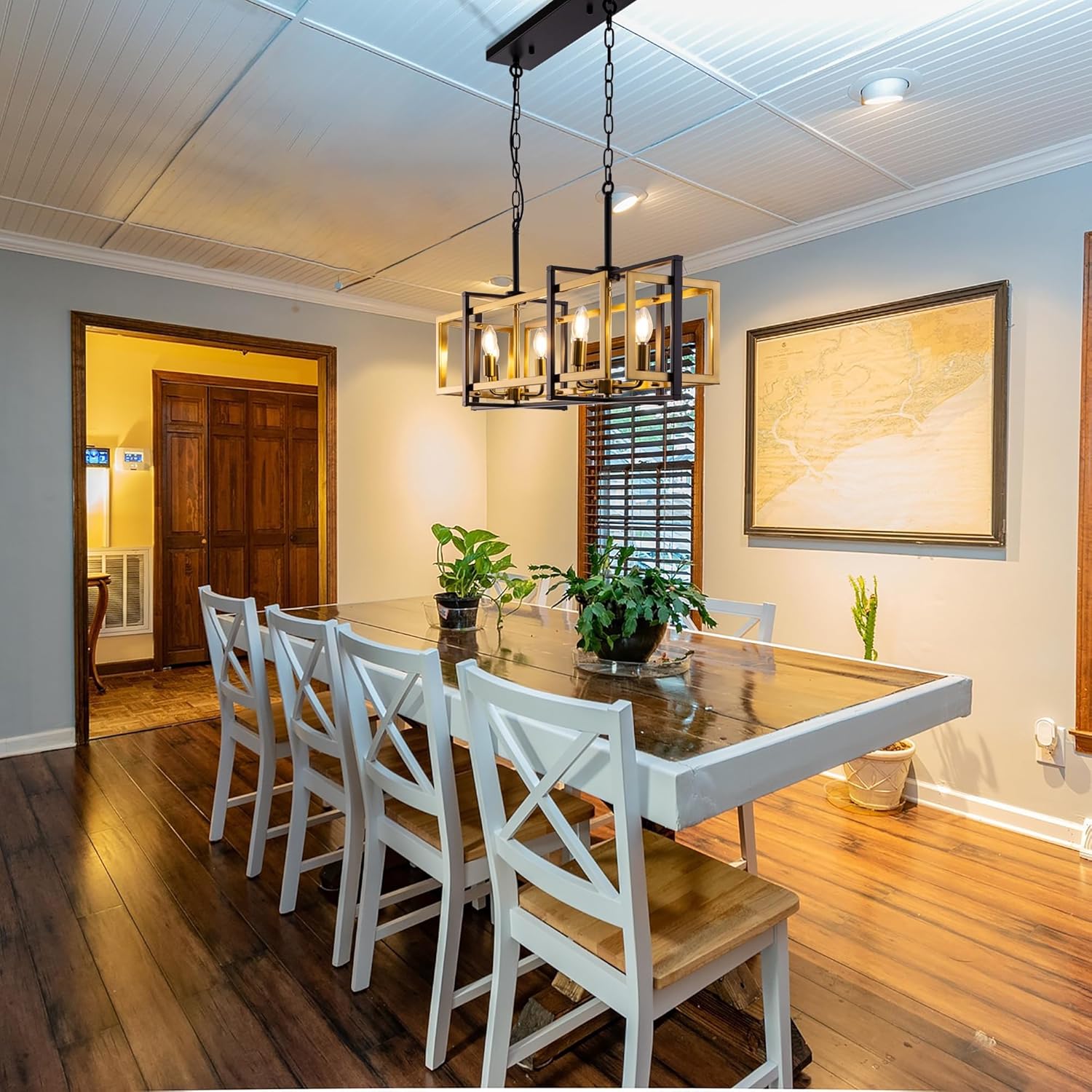 TOCHIC 8-Light Kitchen Island Lighting Black and Gold Rectangular Farmhouse Chandelier, Modern Linear Chandelier Island Lights for Kitchen, Kitchen Island, Dining Room, 36'' L