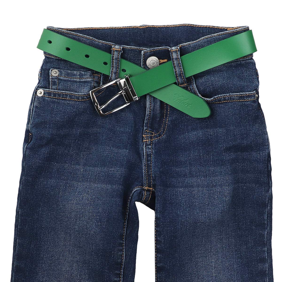 Falari Kids Leather Belts for Boys All Occasion 1" Trim to Fit - One Piece Leather Cutting 5002-Kelly Green