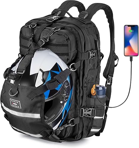 Goldfire Mochila para casco de motocicleta para hombre, expandible de 30 L, gran capacidad, impermeable, mochila de motocicleta para senderismo, al