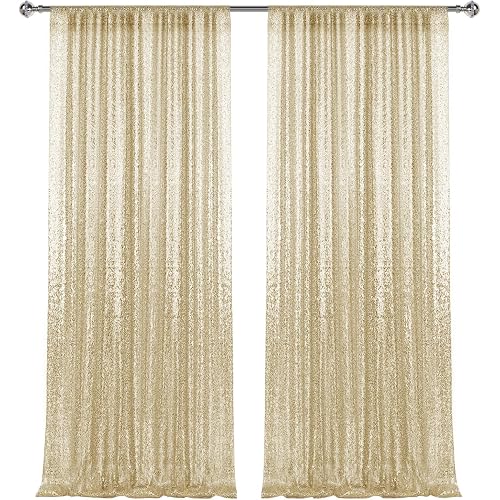 2×8FT-2PCS Champagne Gold Sequin Backdrop Curtains Panels, Photography Backdrop Glitter Curtains Fabric Background for Christmas Wedding Party Decor