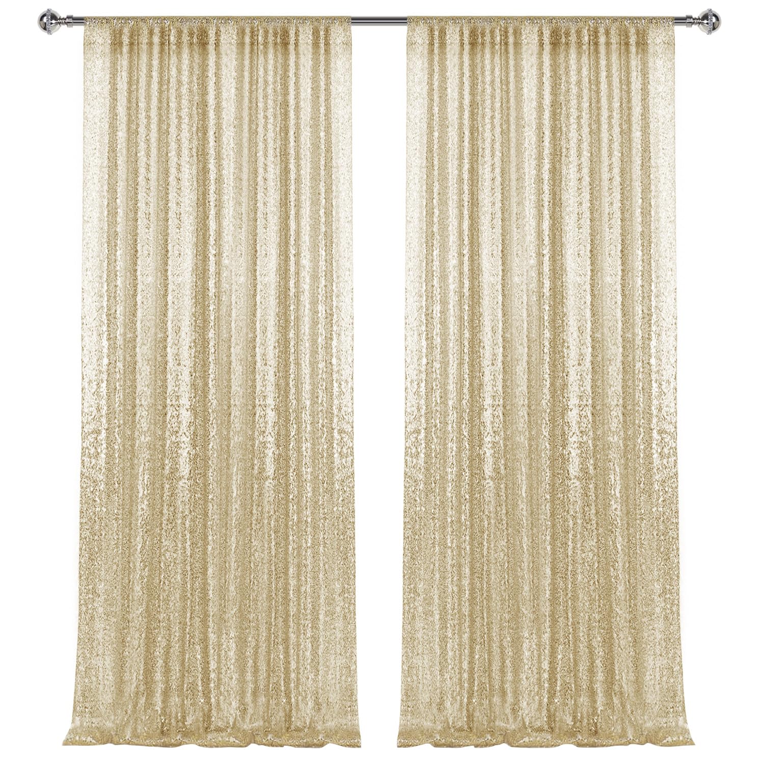 2×8FT-2PCS Champagne Gold Sequin Backdrop Curtains Panels, Photography Backdrop Glitter Curtains Fabric Background for Christmas Wedding Party Decor