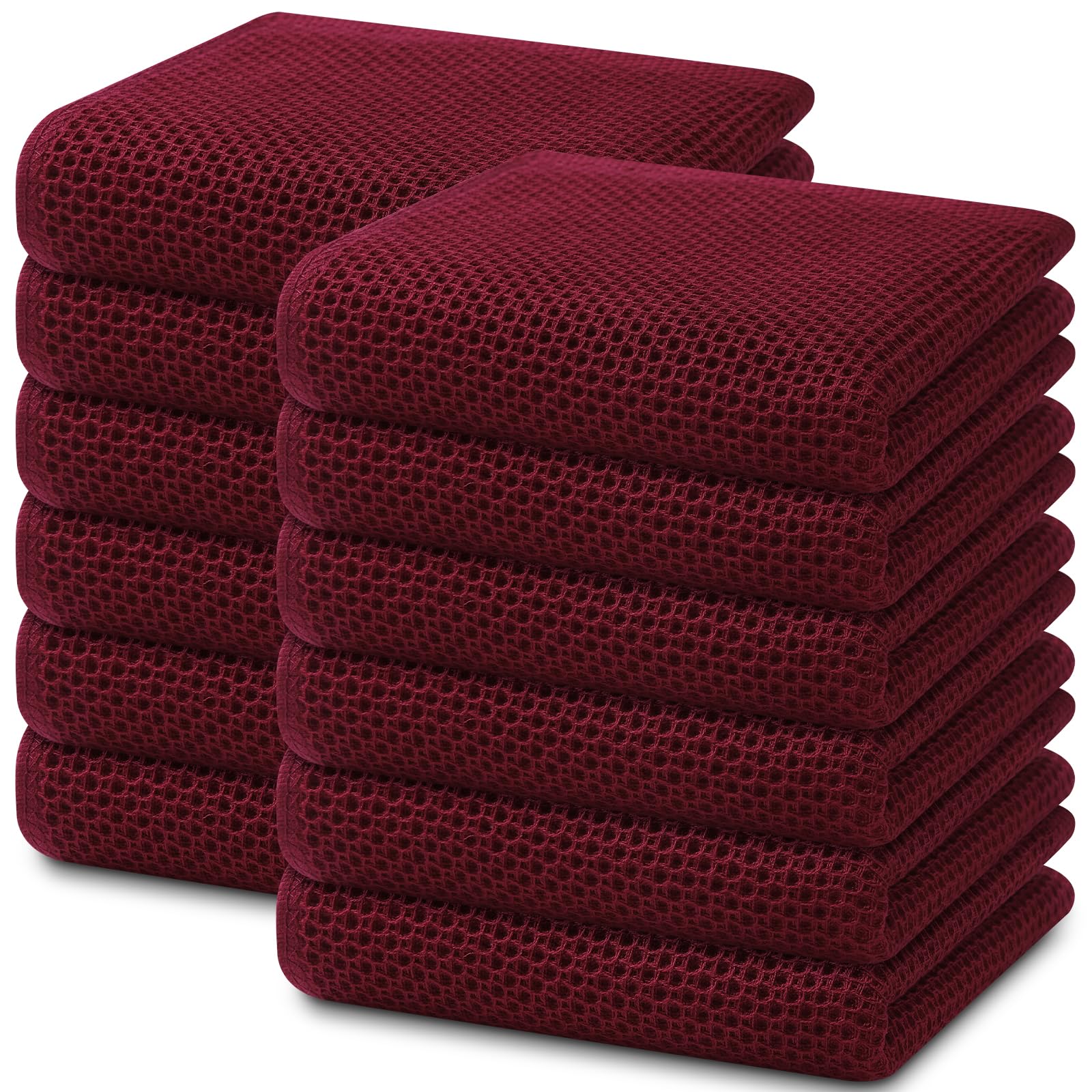 Homaxy 100% Cotton Waffle Weave Kitchen Dish Towels, Ultra Soft Absorbent Quick Drying Cleaning Towel, 13 x 28 Inches, 12-Pack, Burgundy — image 1