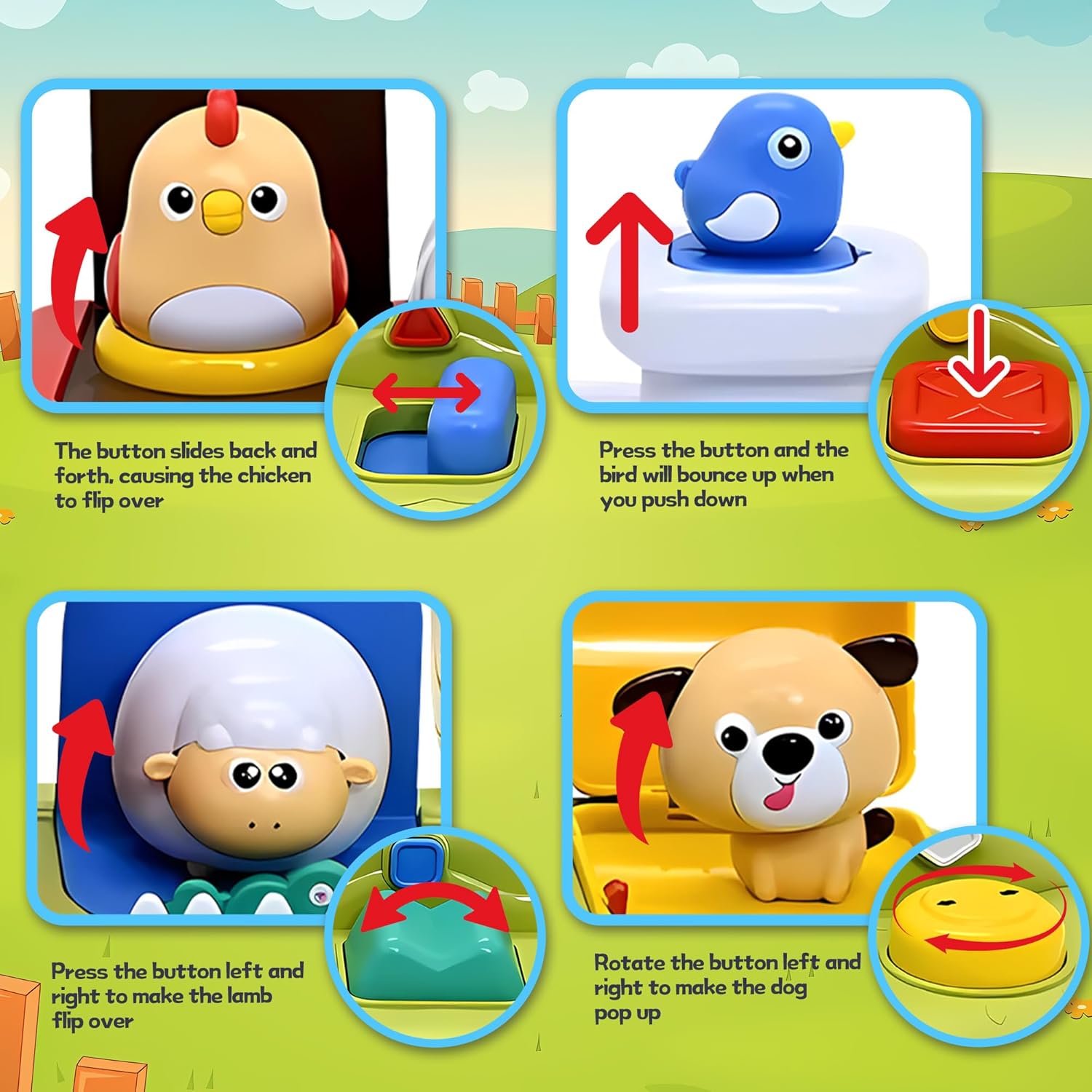 Baby Pop Up Toy with Music, Cause & Effect Pop Up Animal + Musical Rotating Light Up Crawling Drum, Tummy Time, Early Learning Montessori, Baby Toys 6-12 Months, Gifts for Toddlers 1 2 3, Boys & Girl