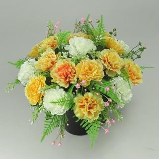 Yellow Carnation Artificial/Silk flower Grave Arrangement in Grave Pot