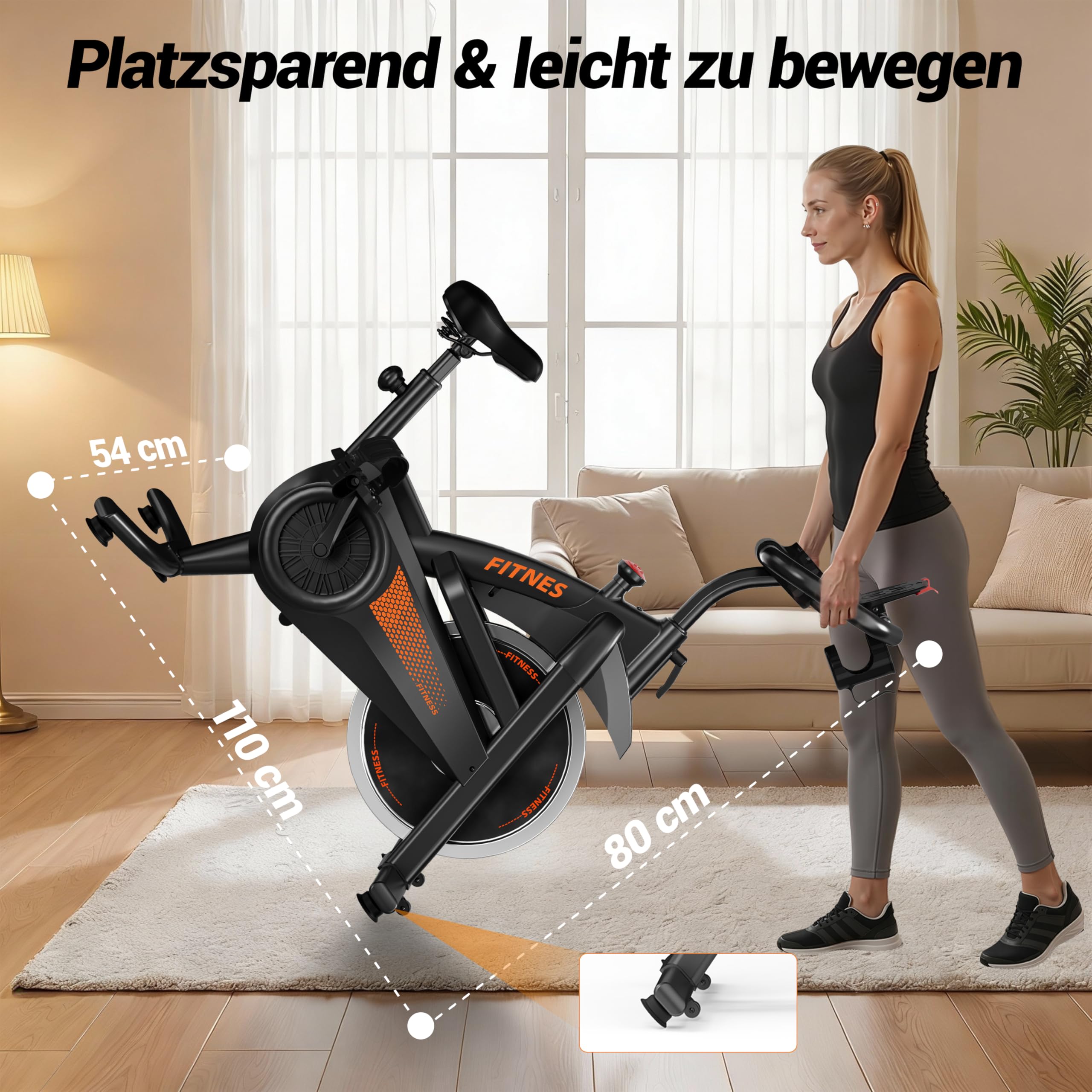 UMAY Heimtrainer Fahrrad, Indoor Spinning Bike con app | Indoor Bike, 16-Stufen Magnet-Widerstand, Cardio mit Pulsmessung & LED Display, Weicher Sitz, 136kg Belastbarkeit