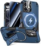 Goton pour iPhone 16 Pro Max Boîtier avec protection d'écran en verre trempé & Protecteur d'objectifs caméra, Compatible avec MagSafe, Invisible Kickstand, housse téléphonique antichoc pour iPhone 16 Promax, bleu