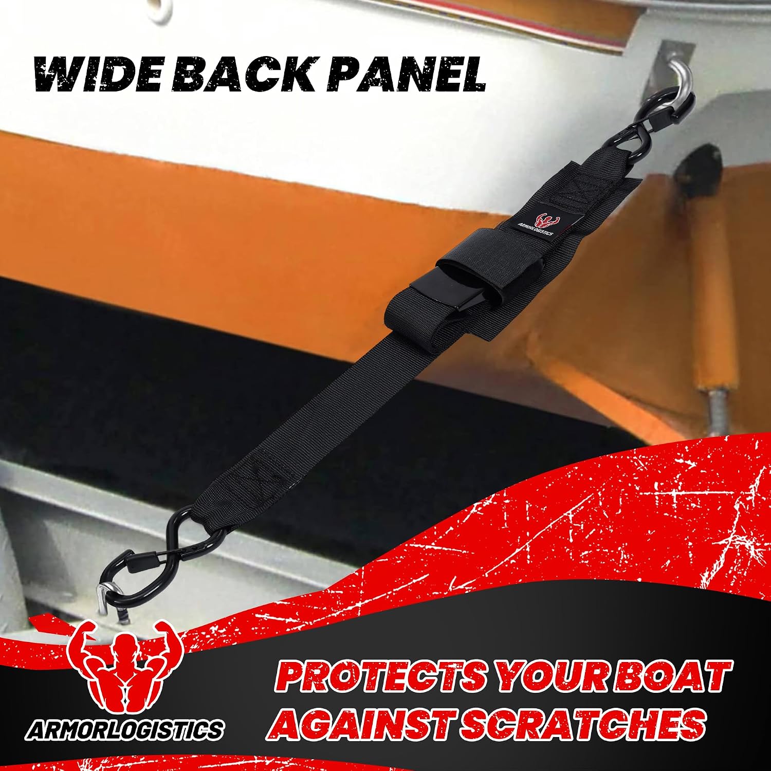 Boat Tie Down Straps to Trailer 2-Pack, 2" x 48" Adjustable Boat Transom Straps, Boat Trailer Strap Transom for Boat, Jet Ski, 1200 Lbs Break Strength, Black