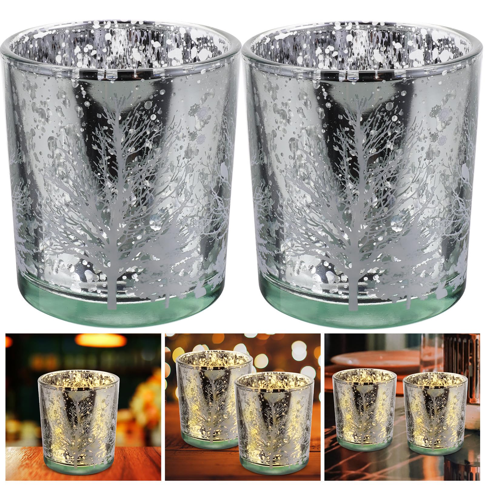 Toyvian 8 Piezas Portavelas de Cristal Navideño Estampado de Árbol para
