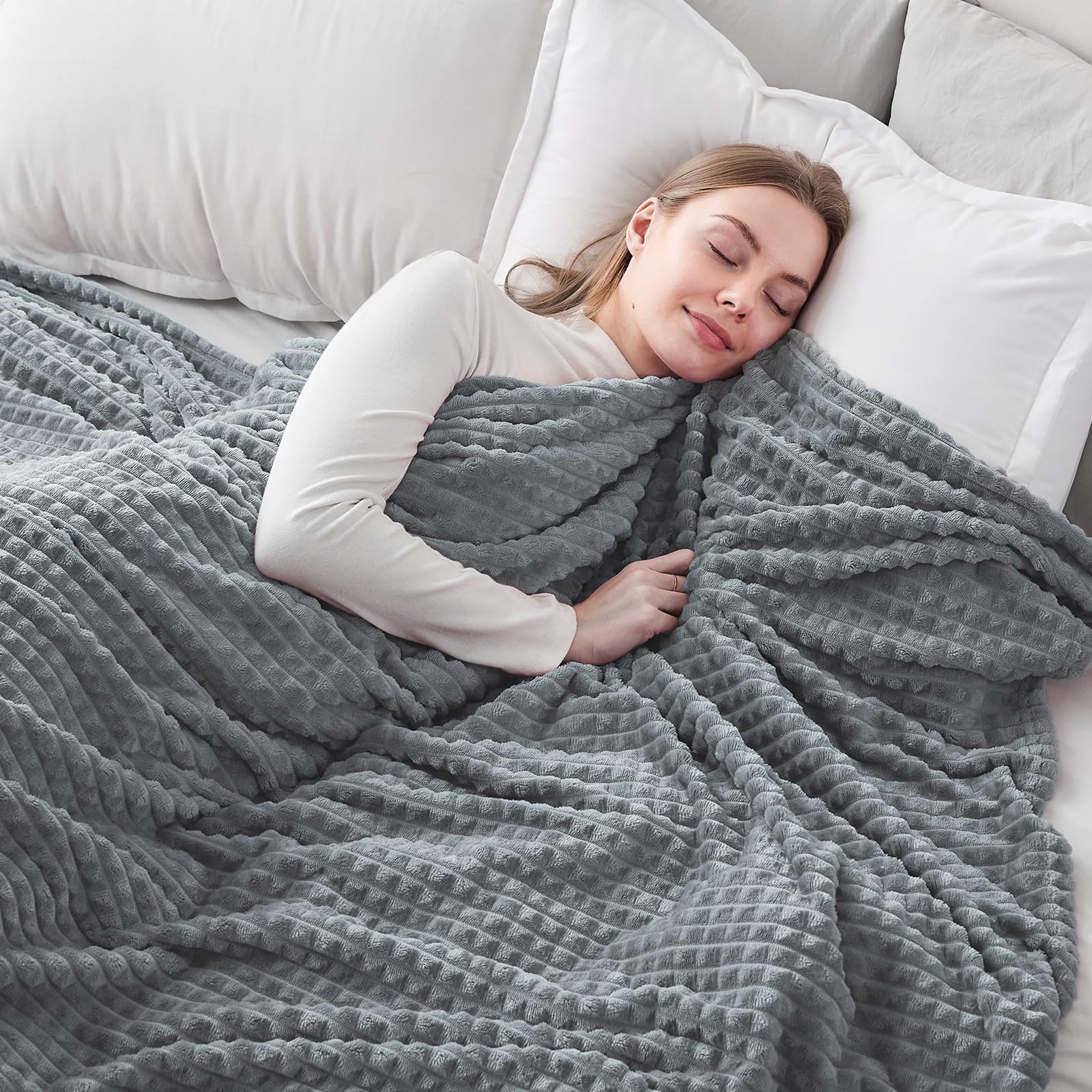 EMME Fleece Throw Blanket for Sofa Soft, Fluffy, 150 x 200cm, 3D Touch Experience, Warm Cozy Throw - Image 2
