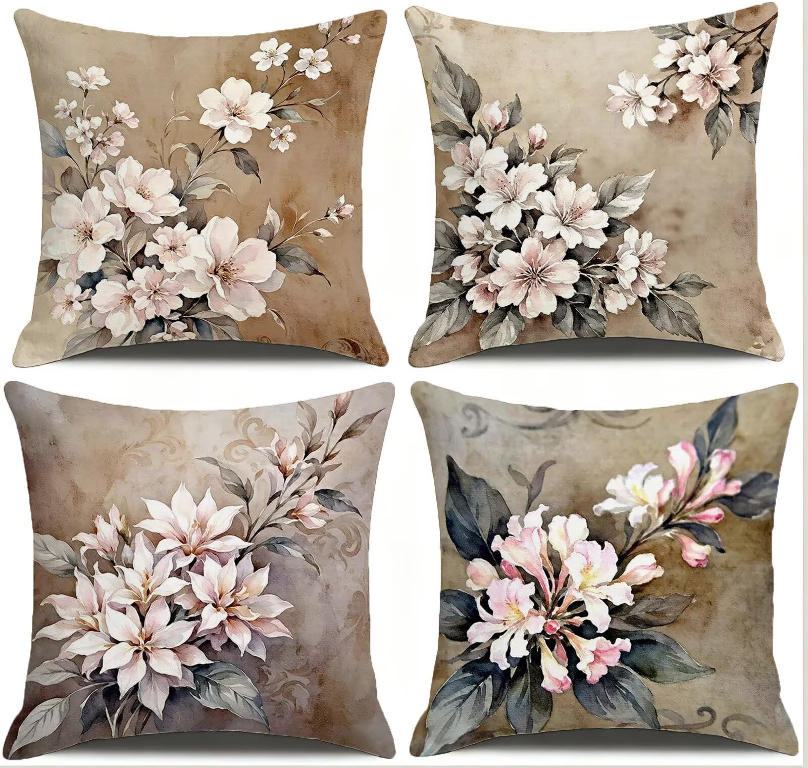 Rosa Federe Cuscini Divano 50x50cm, Cuscini da Esterno Set de 4, Cod-121 | Velour Copricuscini Decorativi Letto Arredo, per Letto, Soggiorno, Giardino, Esterno, Casa Decorazione Set di 4 Pianta
