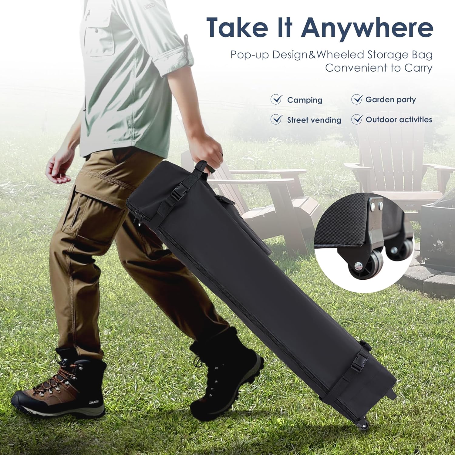 Red Mountain Valley 13x13Ft Easy Pop Up Canopy Tent, Portable Camping Gazebo Tent Shelter with One Push Setup, Wheeled Roller Carry Bag, Ideal for Patio, Camping, Picnic