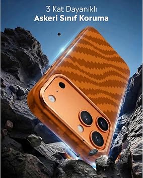 Babilden iPhone 17 Pro Max ile Uyumlu Kılıf Magsafe Şarjlı Karbon Fiber ArmorAir Kesik Kenarlı Kapak Turuncu