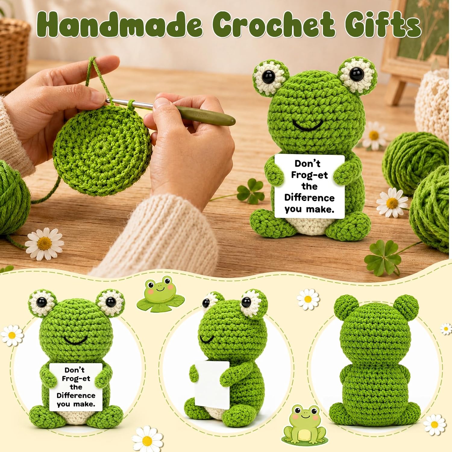 Thank You Gifts for Women Teacher Coworkers Nurse Boss Friends Manager, Funny Teacher Birthday Christmas Appreciation Gift, Cute Crochet Frog Desk Decor Inspirational Friendship Present for Woman image 4