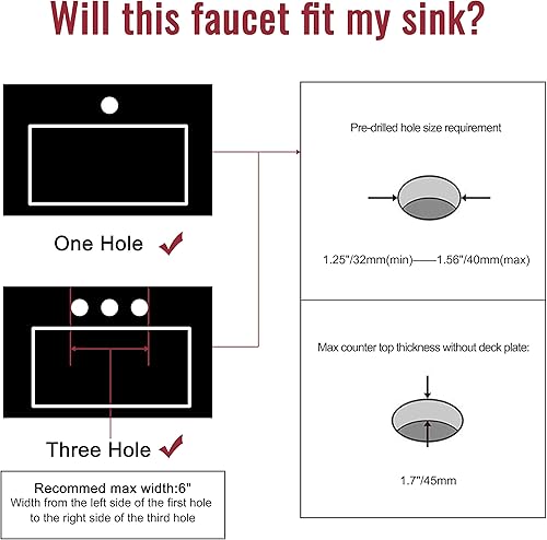 Miniatura 3 de Grifo de fregadero de barra cuadrada, mezclador de barra de un solo mango con placa de cubierta de 3 agujeros, grifos de queso de acero inoxidable
