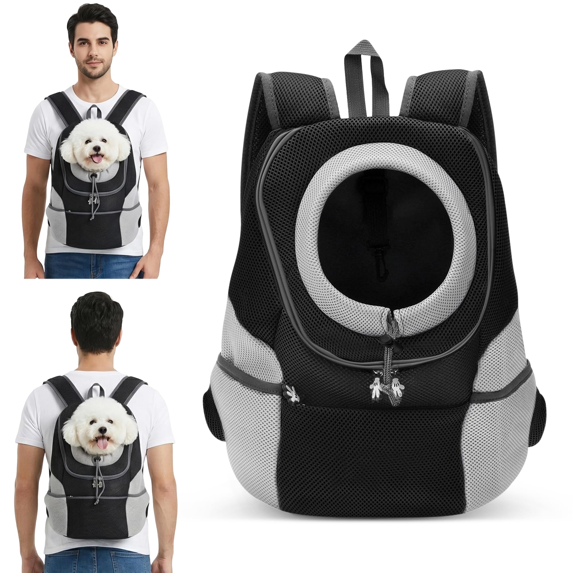 ALLSOPETS Mochila para Perros, Transportín para Perros y Gatos Pequeños, Bolsa de Viaje Ajustable, Mochila para Perro para Bicicleta, Moto, Senderismo, Camping (Negro Carbón, L)