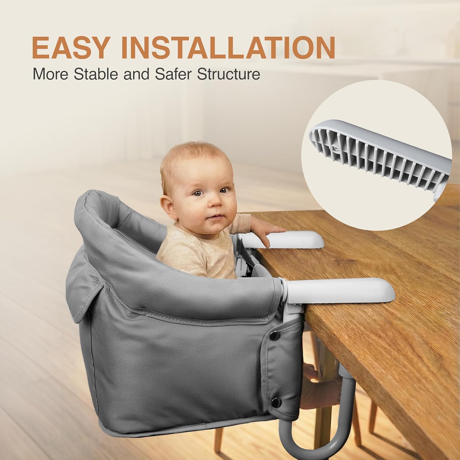 Portable Hook on High Chair for Baby & Travel Toddler from 6-36 Months – Clip on Baby Seat for Table – Fast Table Chair for Travel & Dining– Including Storage Bag - Gray