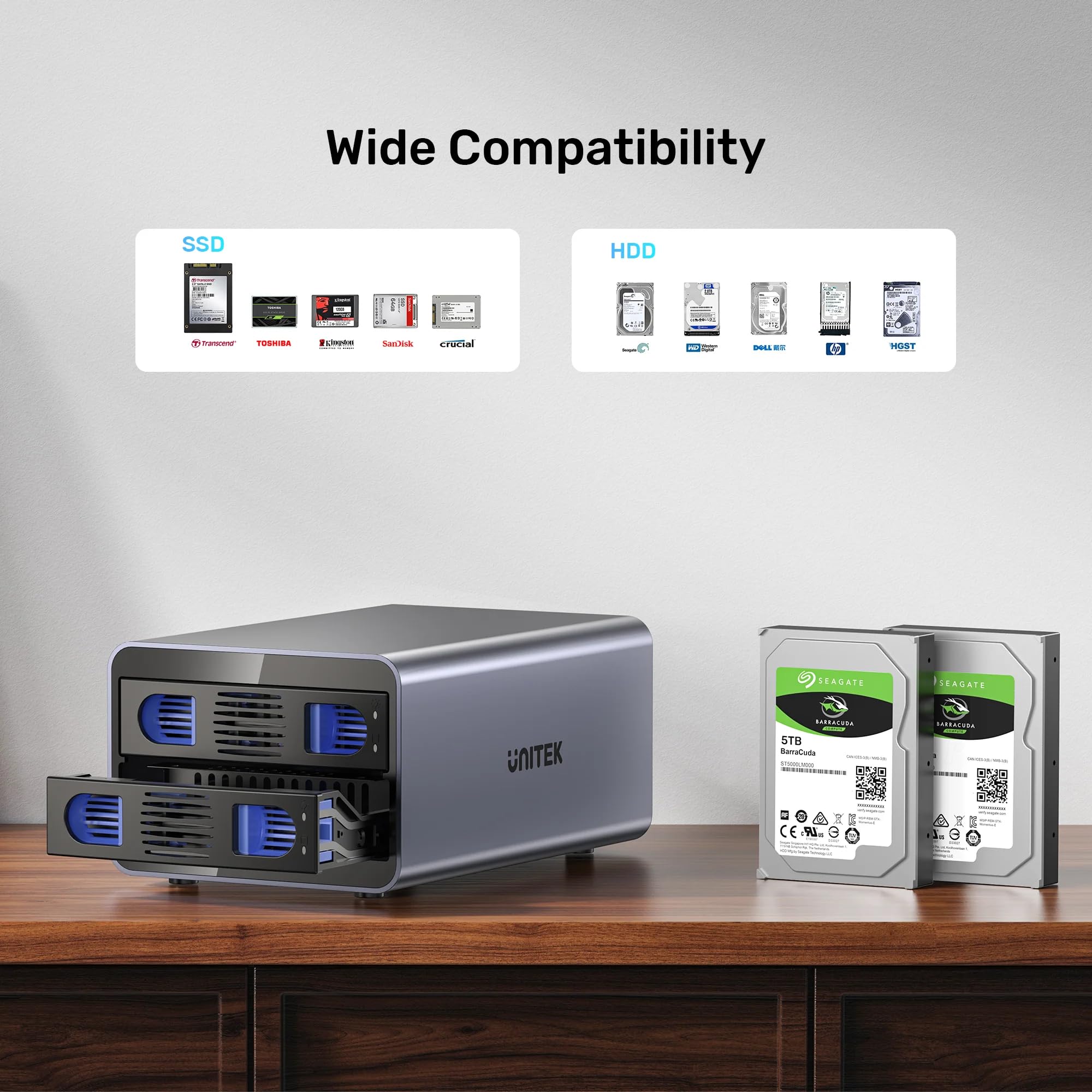 Box esterno per disco rigido con 2 alloggiamenti tramite USB-C e RAID di UNITEK