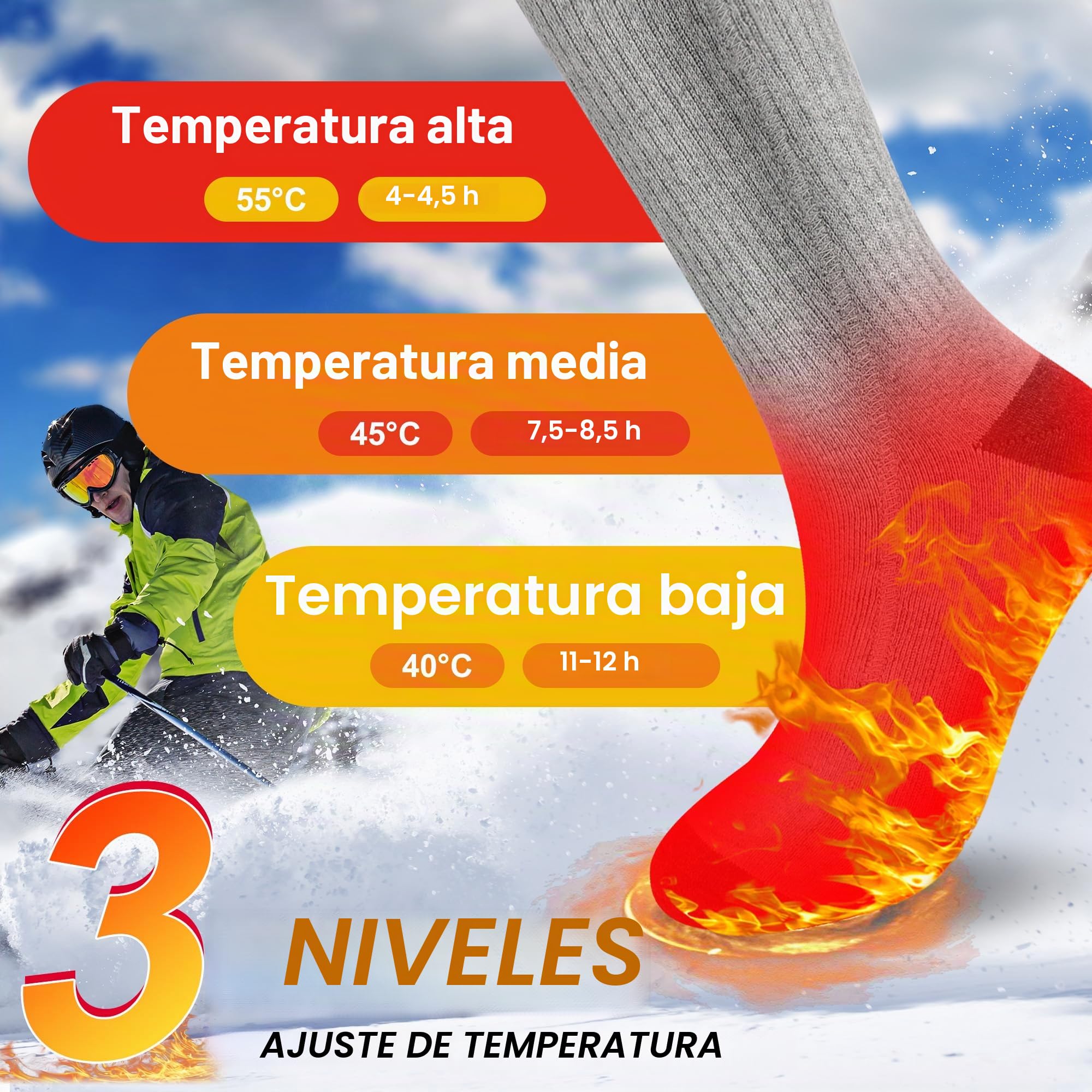 Svpro Calcetines eléctricos Recargables para Hombres y Mujeres Calcetines calefaccionados con batería de 4000mAh 3 ajustes de Calor Calcetines de Clima frío Calentamiento hasta 12 Horas