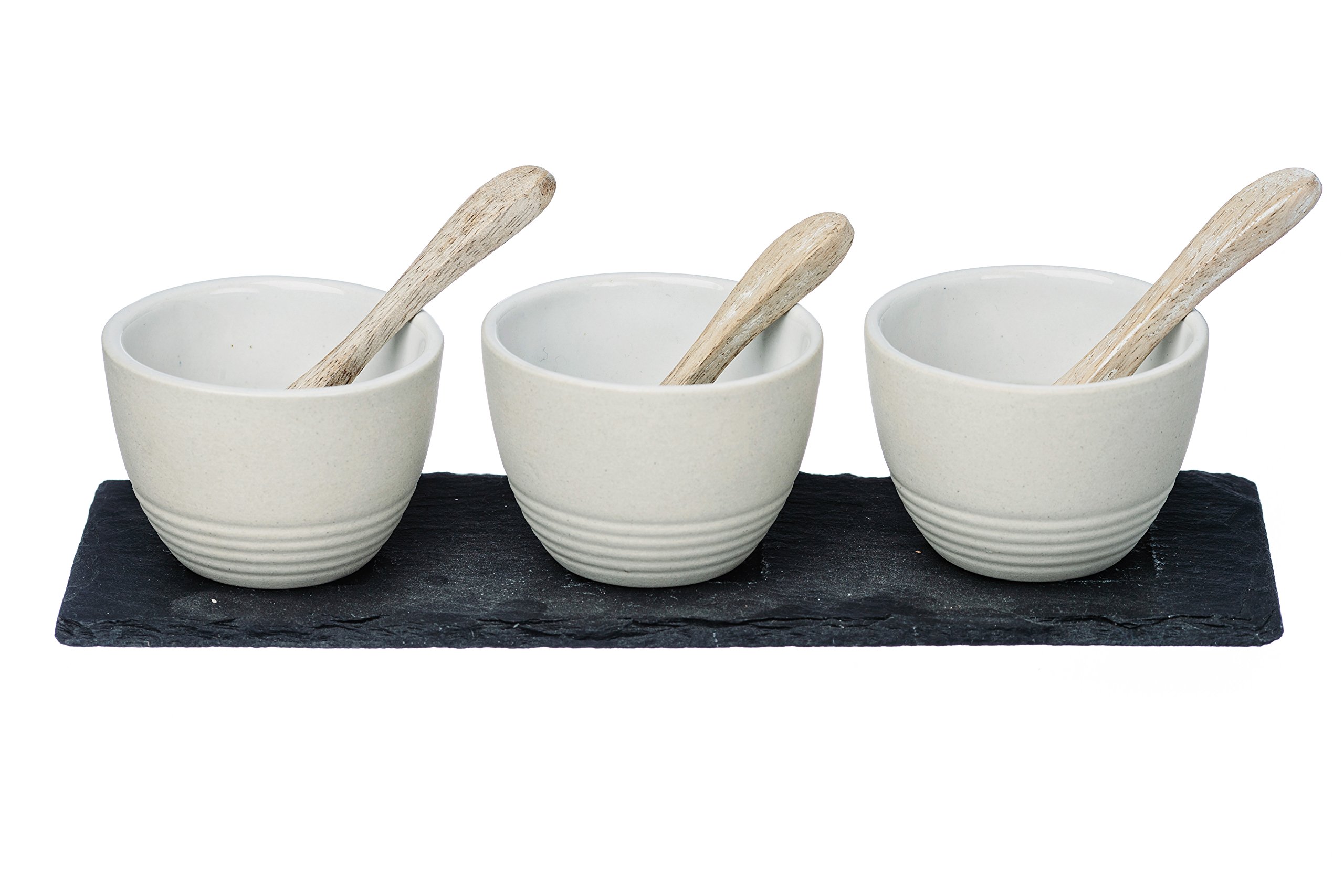 Lot en grès à condiments Just Slate Company avec plateau pour apéritif