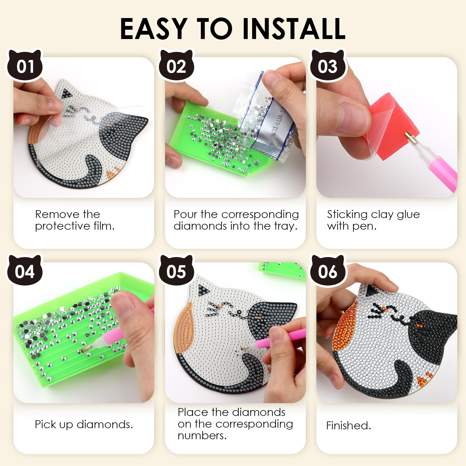Amazon.co.jp: Cverny ダイヤモンドペインティングコースター10点 