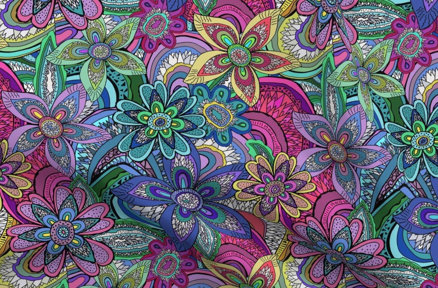 Spoonflower Fabric - Jewel Flower Flowers Floral Retro Hippy Printed on Chiffon Fabric by The Yard - Sewing Fashion Apparel Dresses Home Decor