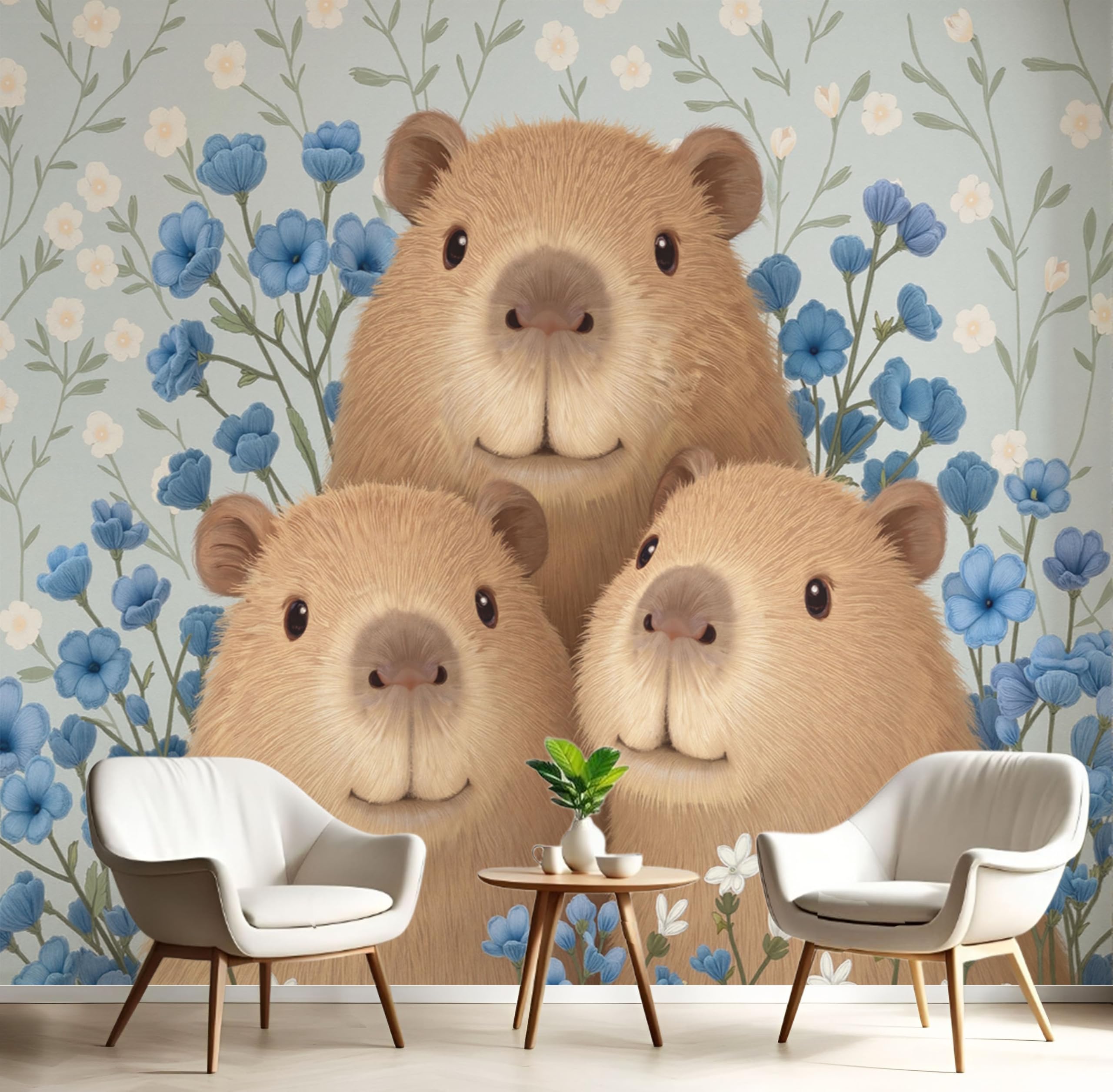Papier peint panoramique bleu marine 400x280 cm pour un salon au design capybara unique