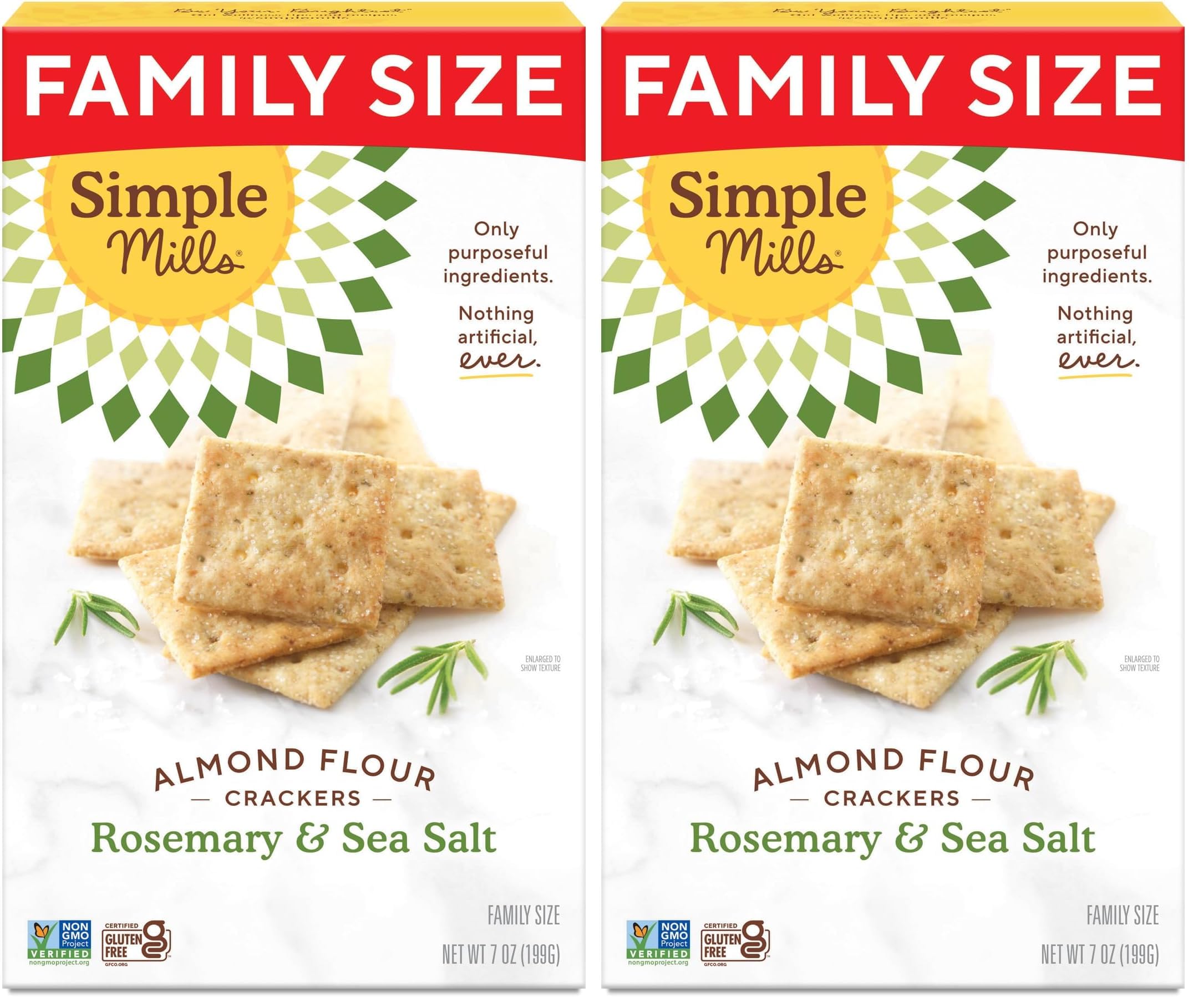Simple Mills Almond Flour Crackers, Family Size, Rosemary & Sea Salt - Gluten Free, Vegan, Healthy Snacks, 7 Ounce (Pack of 2) Rosemary & Sea Salt 7 Ounce (Pack of 2)