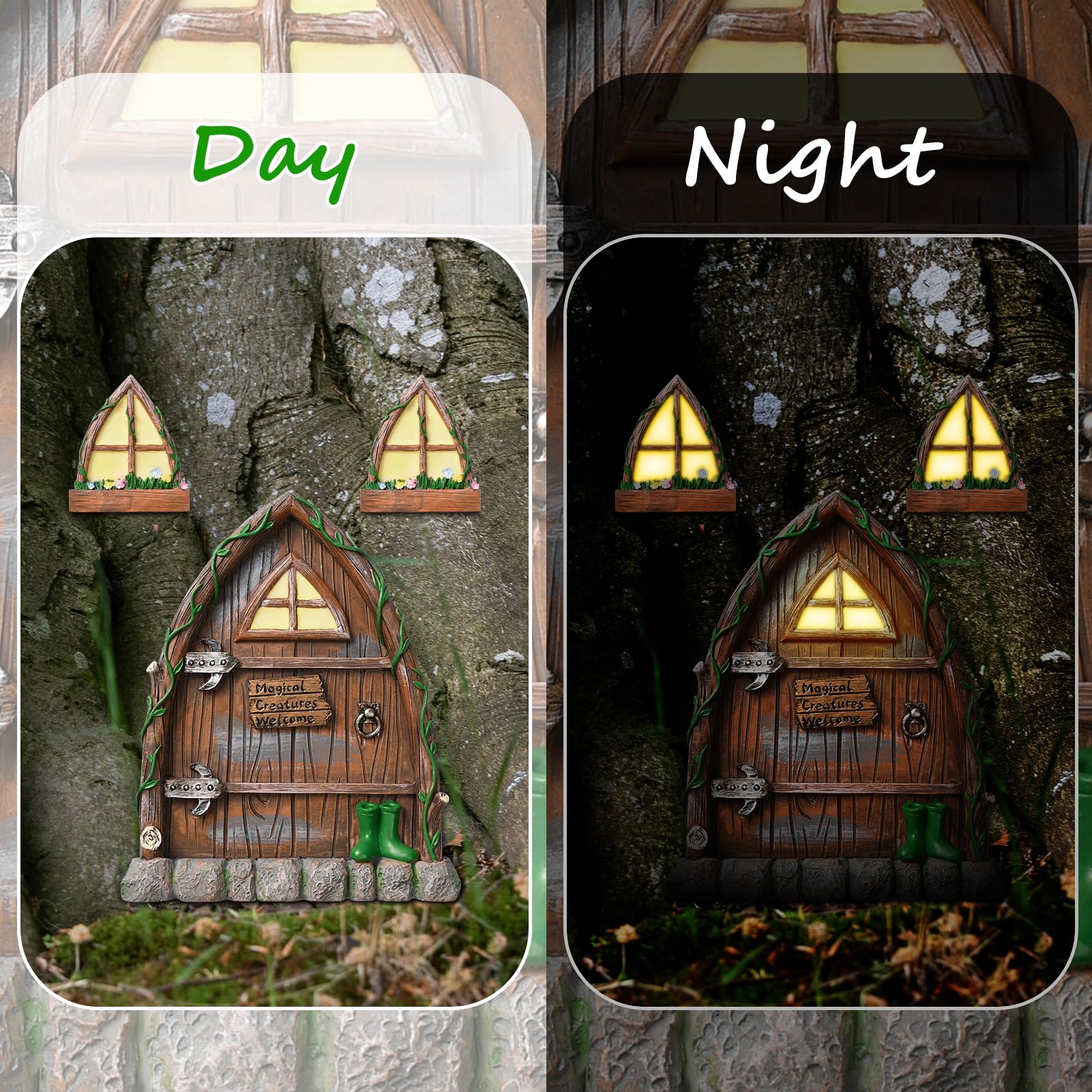 Pumwoy Porta In Miniatura Porta Delle Fate Brillare Nel Buio, Porte Fatate Per Alberi All'aperto Fairy Door, Porta Fatata Da Giardino Mini Porta Da Giardino Delle Fate, Decorazione Da Giardino - 6