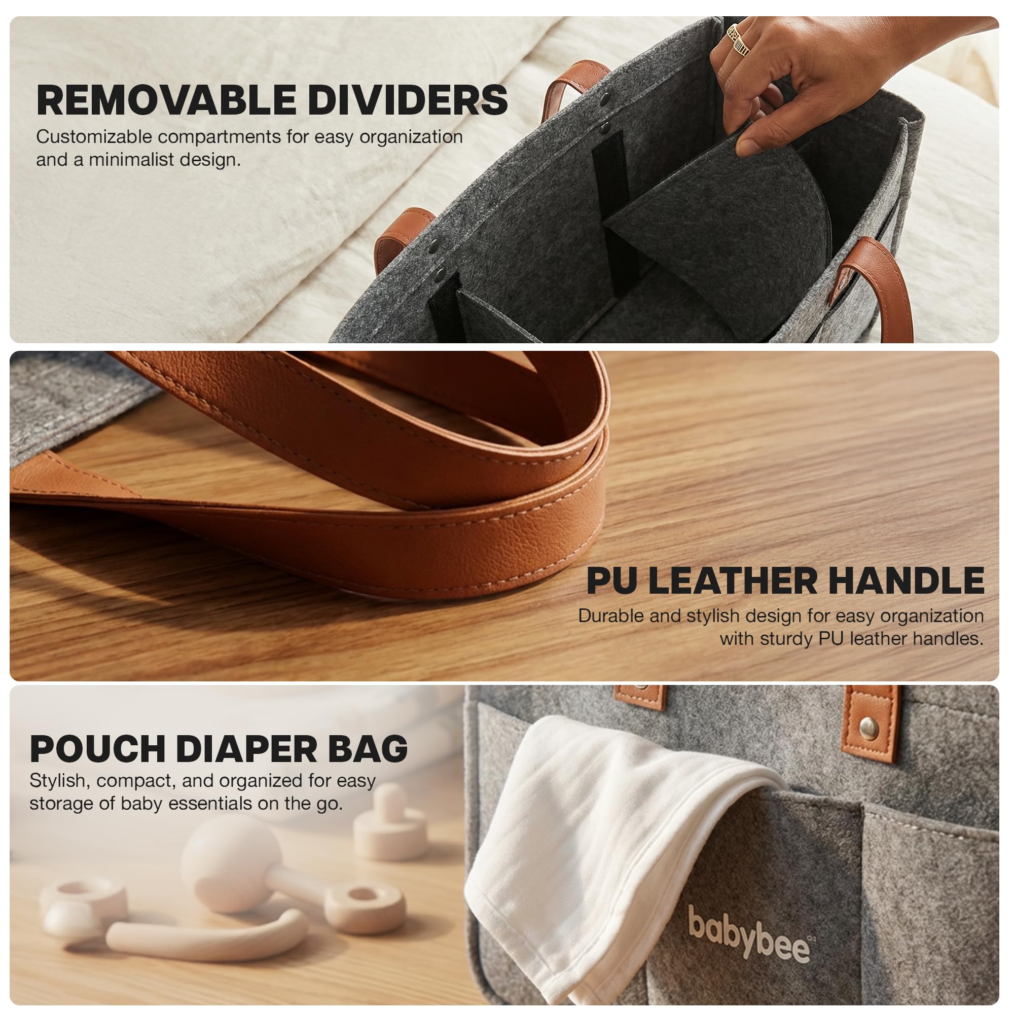 BAYBEE Stylish & Modern Diaper Bag for Mothers for Travel | Large Capacity Storage Diaper Bag | Strong & Sturdy Baby Organizer Storage | Portable & Travel Friendly Diapers Caddy Organizer (Dark Grey) 3