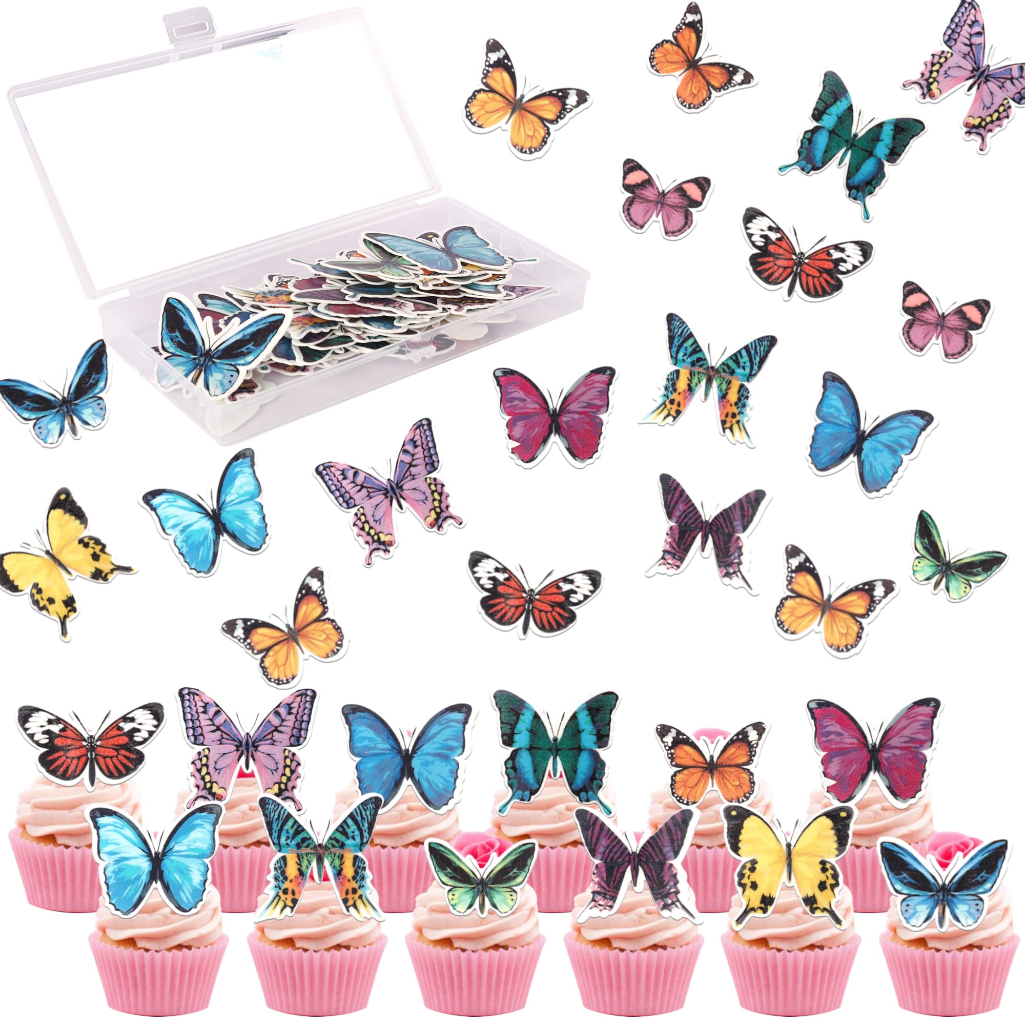60 Pack Edible 3D Butterfly Cupcake Toppers Cute Realistic 3D Butterfly Cupcake Picks for Butterfly Theme Baby Shower Bridal Shower Boys Girls