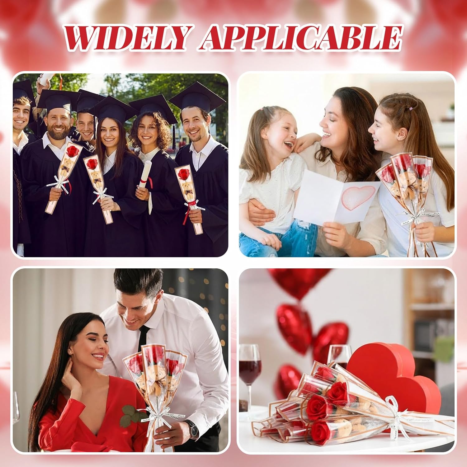 36 Pcs Valentine's Day Bouquet Rose with Bear Artificial Rose Bouquet Bear Single Red Silk Flower with Plush Gift for Valentine's Gifts