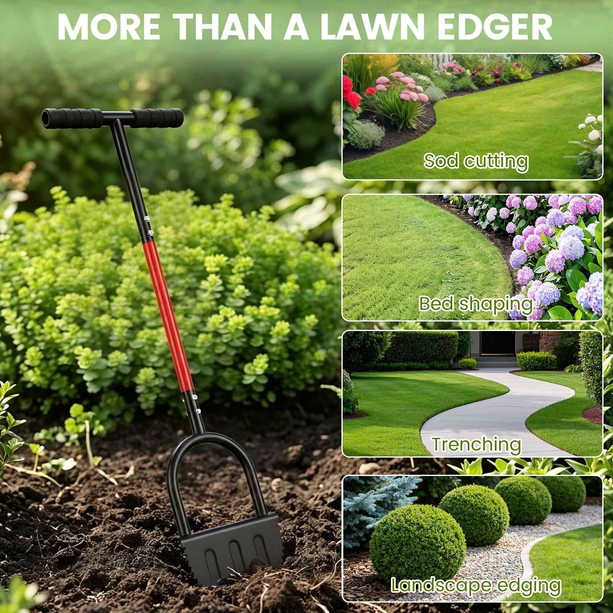 Herramienta manual para cortar césped, bordeadora de jardín de media luna para dar forma a césped y cama | Mango largo de 37 pulgadas, hoja en V afilada, acero sólido duradero, herramienta para bordes de césped y zanjas